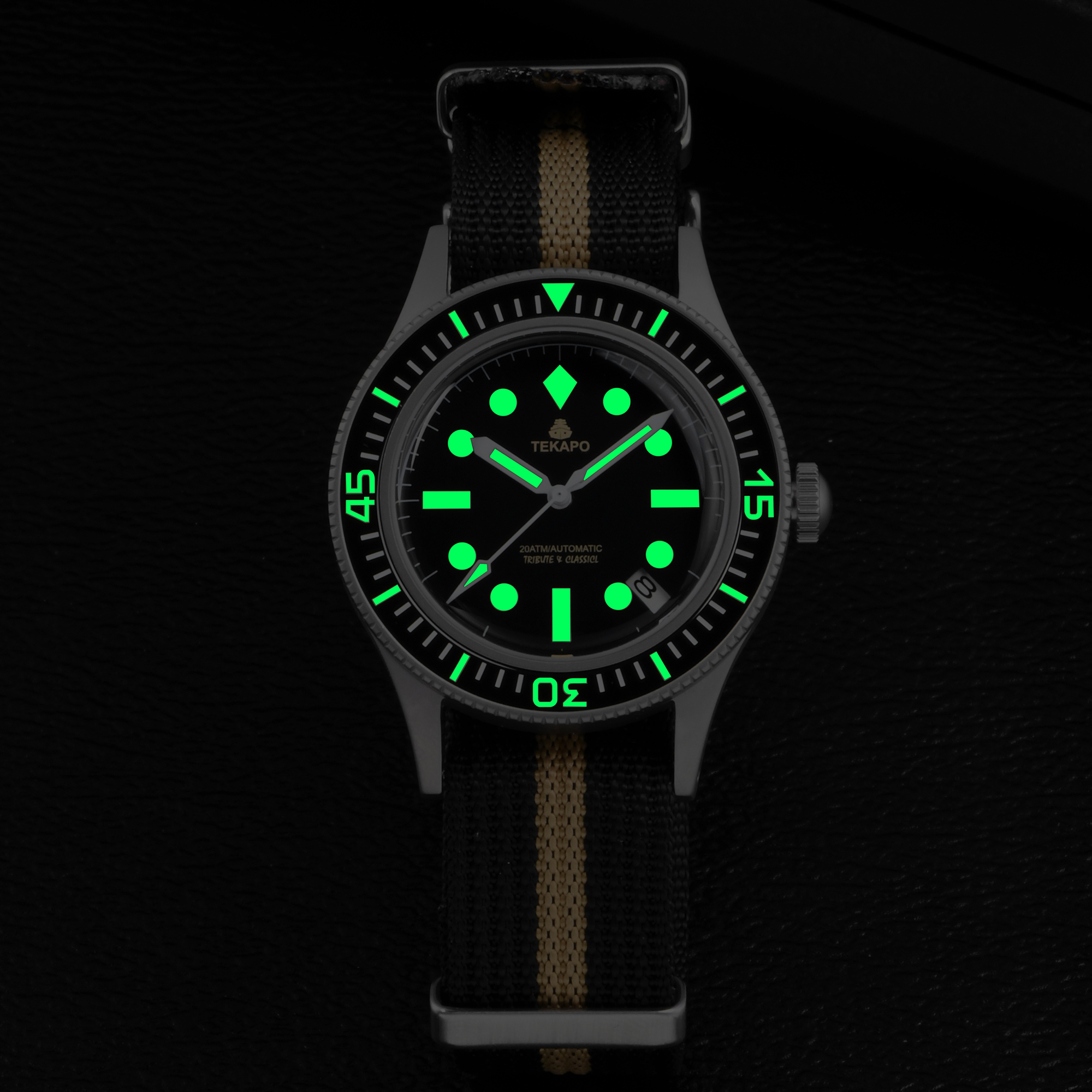 TEKAPO Retro Series Fifty Fatho Bubble Mirror Watch Japan NH35A Mechanical Movement 20BAR Waterproof Watch Sapphire Canvas Strap