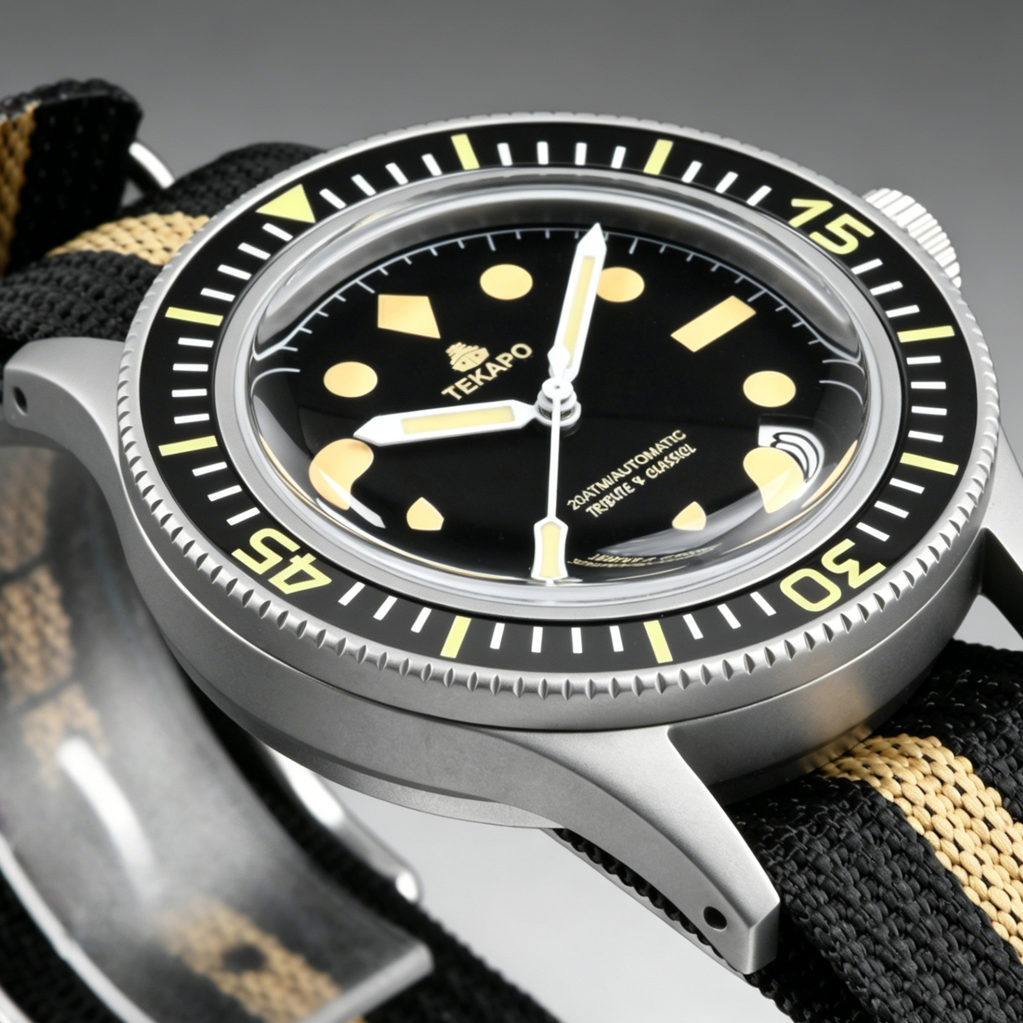 TEKAPO Retro Series Fifty Fatho Bubble Mirror Watch Japan NH35A Mechanical Movement 20BAR Waterproof Watch Sapphire Canvas Strap