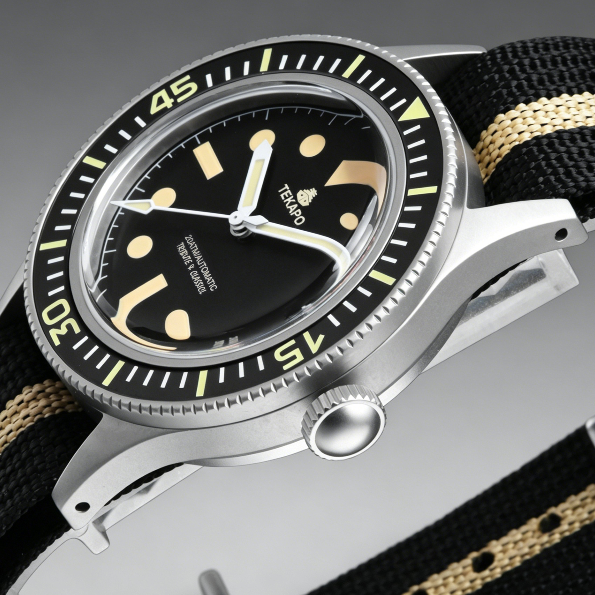 TEKAPO Retro Series Fifty Fatho Bubble Mirror Watch Japan NH35A Mechanical Movement 20BAR Waterproof Watch Sapphire Canvas Strap