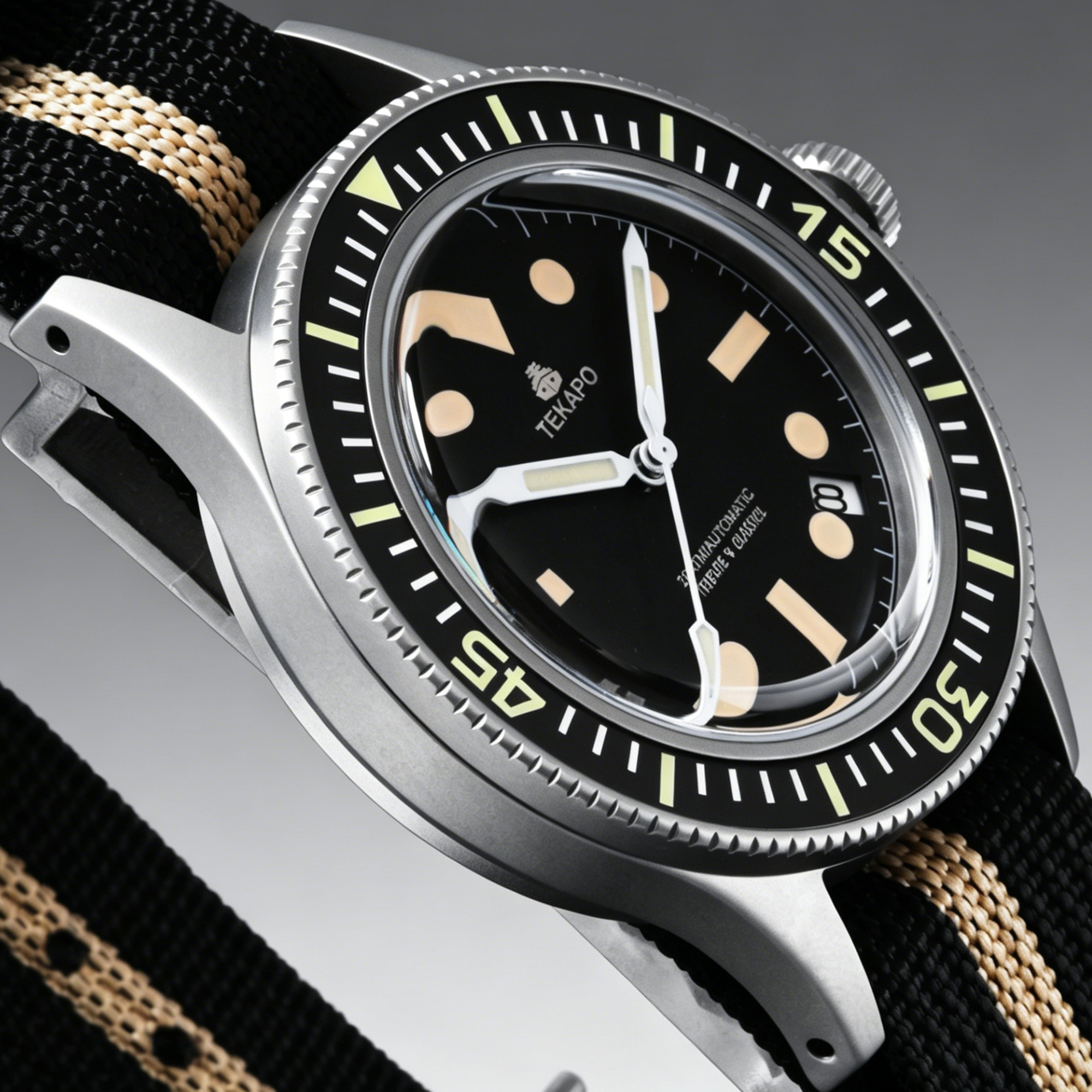 TEKAPO Retro Series Fifty Fatho Bubble Mirror Watch Japan NH35A Mechanical Movement 20BAR Waterproof Watch Sapphire Canvas Strap