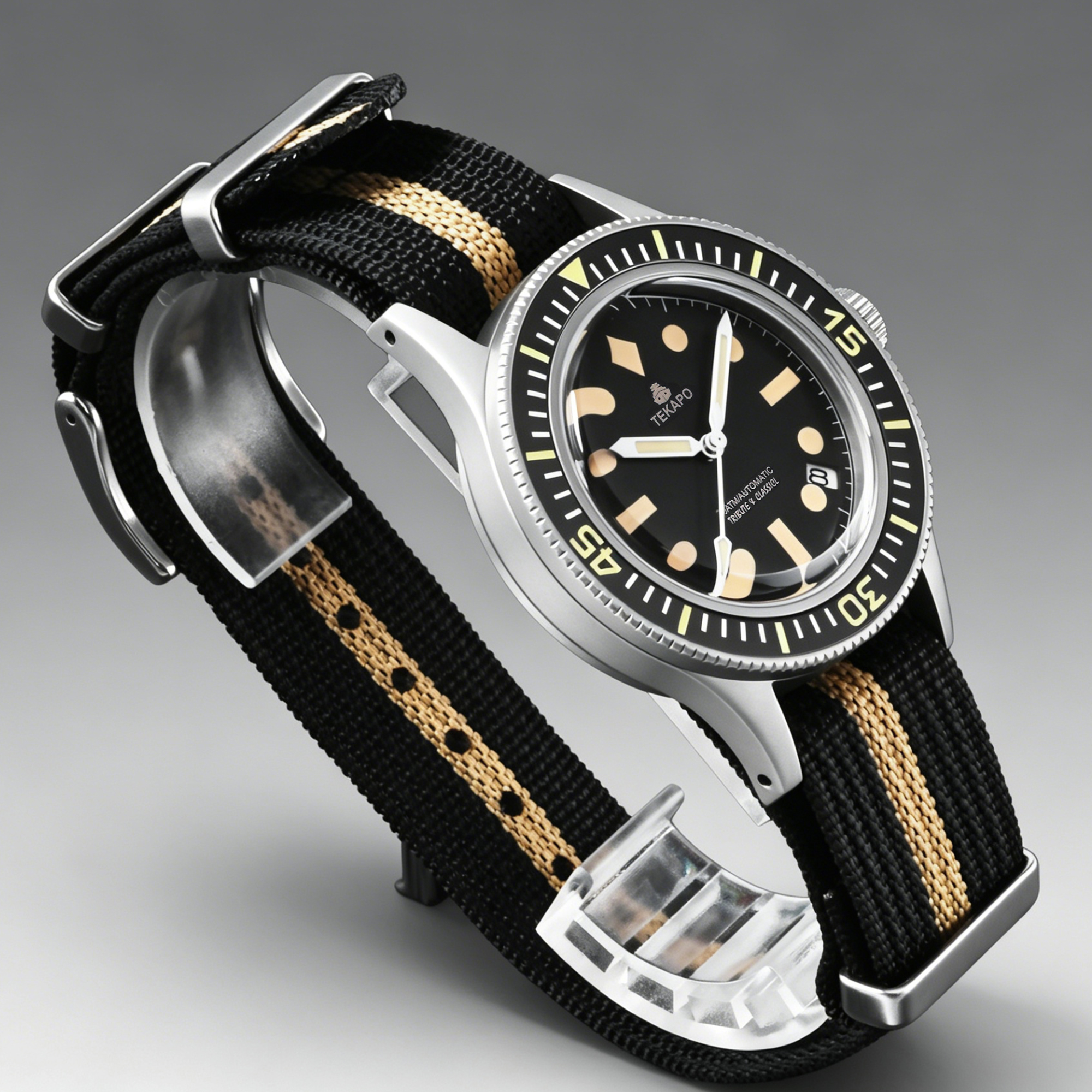 TEKAPO Retro Series Fifty Fatho Bubble Mirror Watch Japan NH35A Mechanical Movement 20BAR Waterproof Watch Sapphire Canvas Strap
