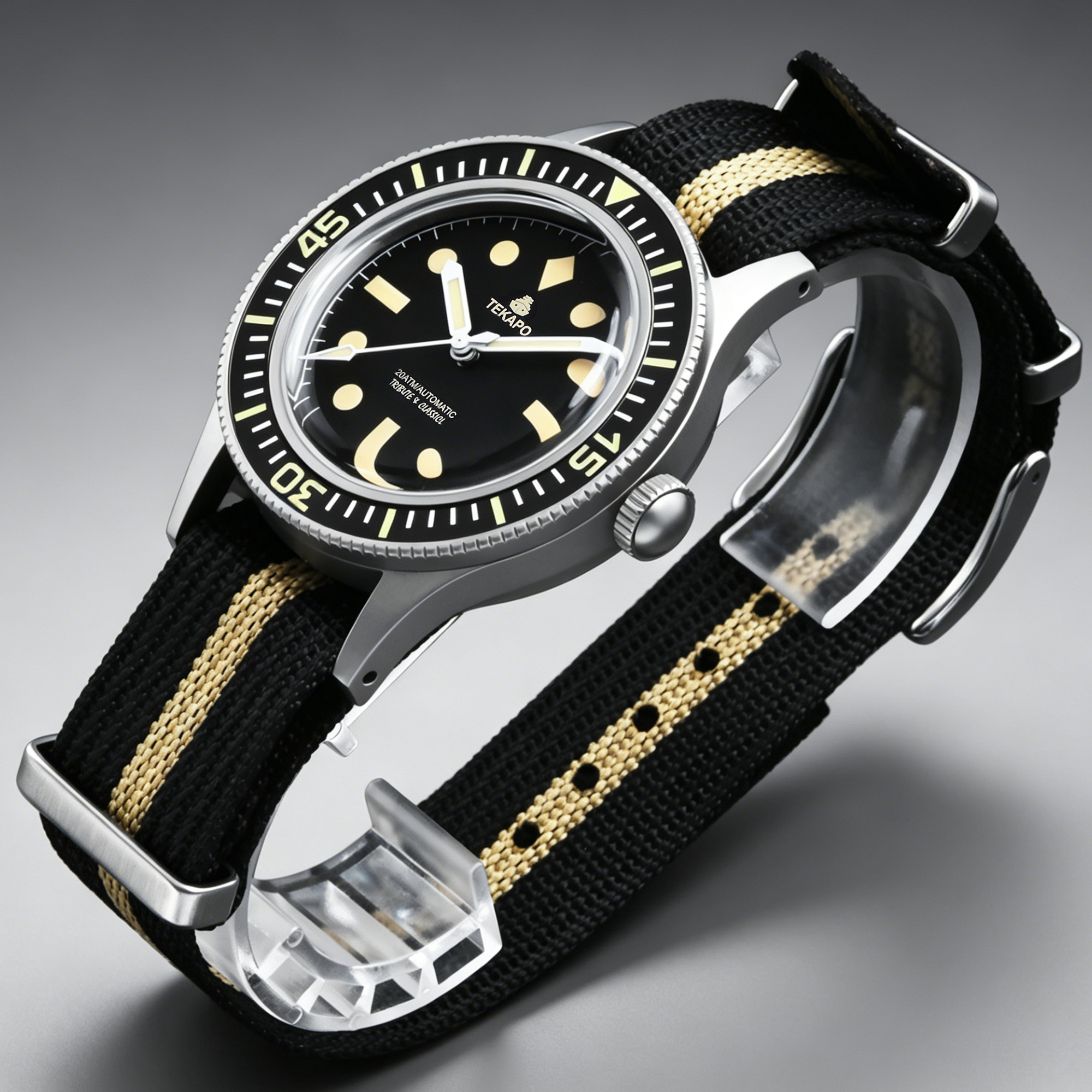 TEKAPO Retro Series Fifty Fatho Bubble Mirror Watch Japan NH35A Mechanical Movement 20BAR Waterproof Watch Sapphire Canvas Strap