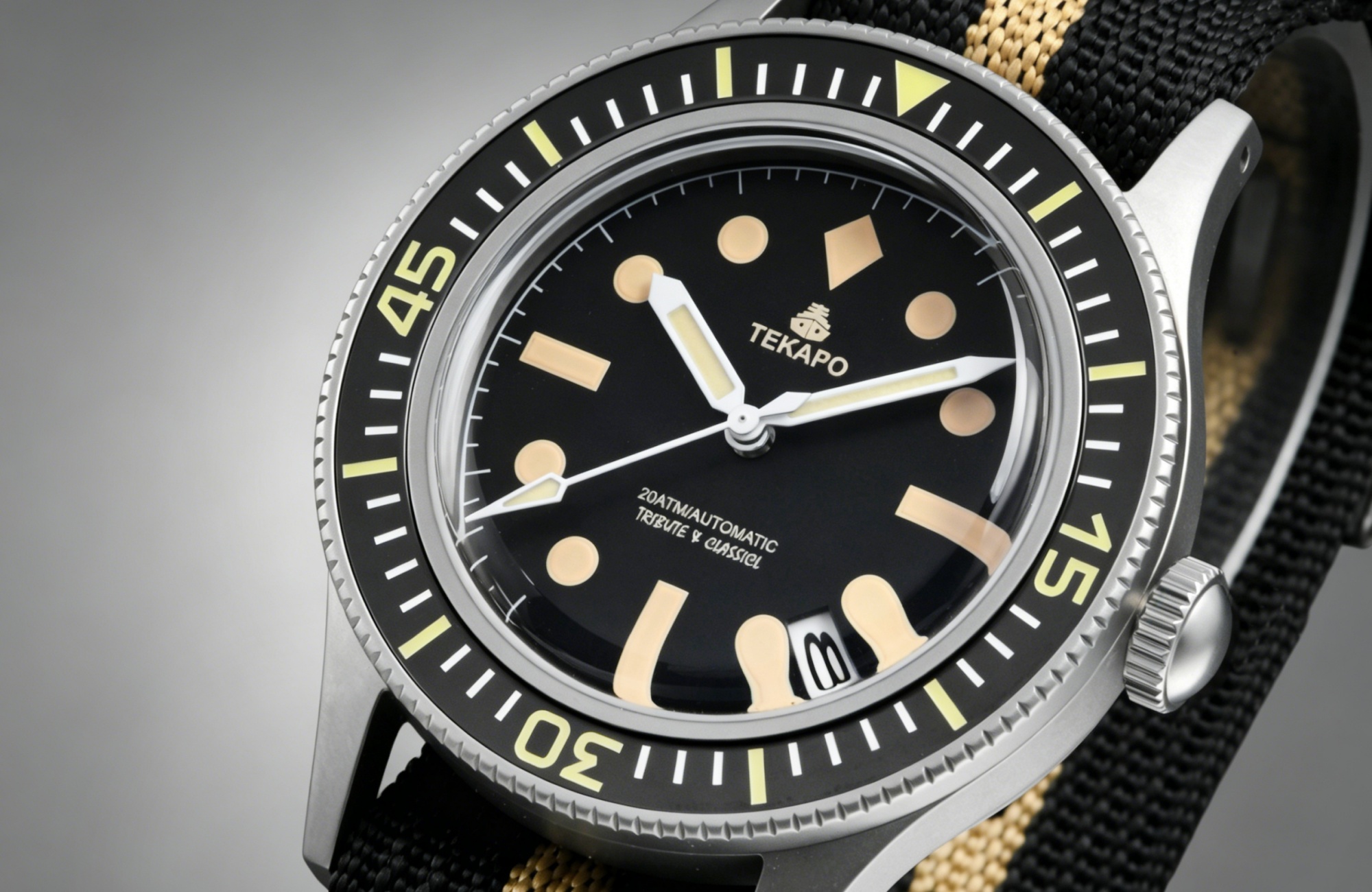 TEKAPO Retro Series Fifty Fatho Bubble Mirror Watch Japan NH35A Mechanical Movement 20BAR Waterproof Watch Sapphire Canvas Strap