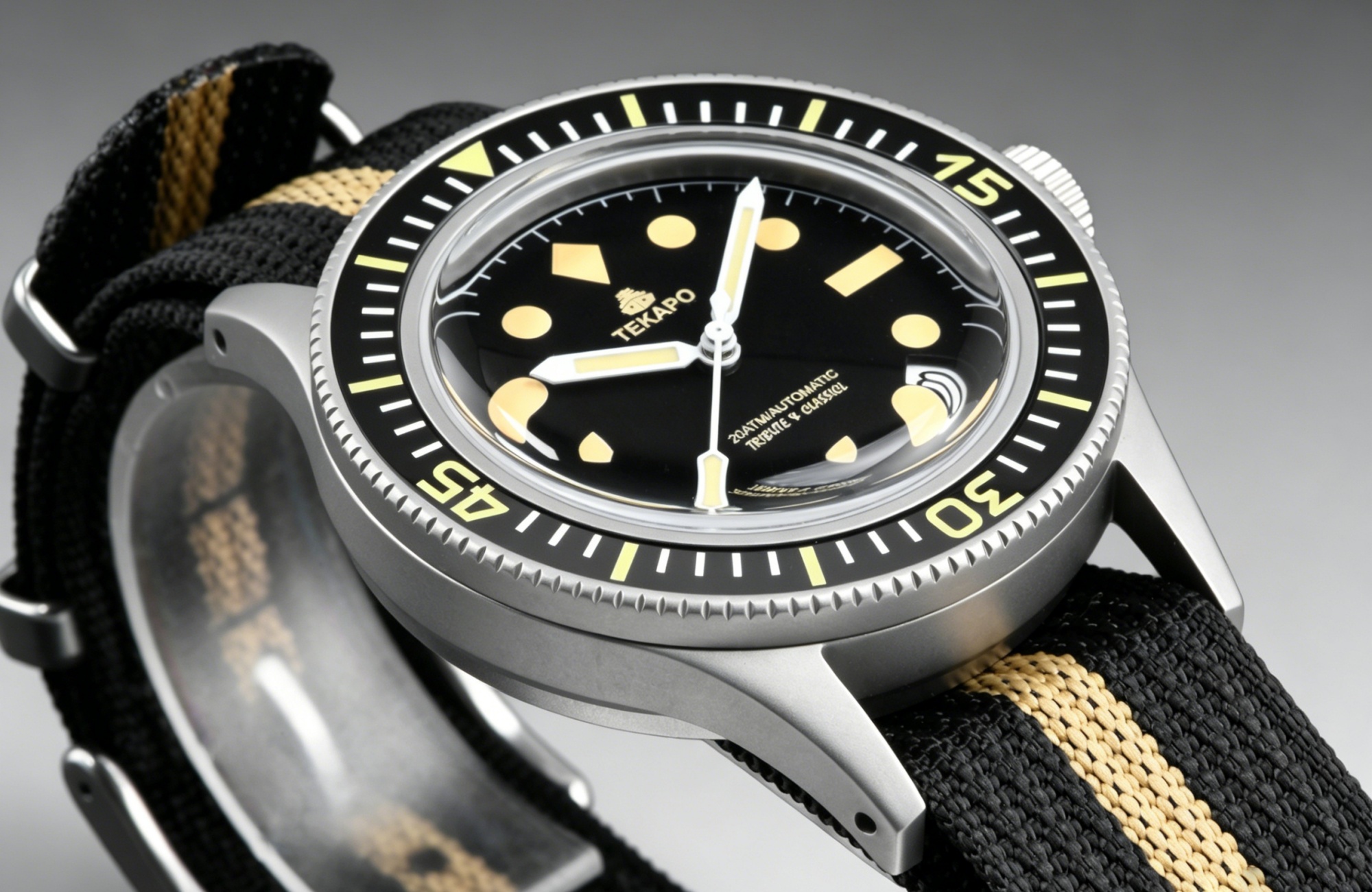 TEKAPO Retro Series Fifty Fatho Bubble Mirror Watch Japan NH35A Mechanical Movement 20BAR Waterproof Watch Sapphire Canvas Strap