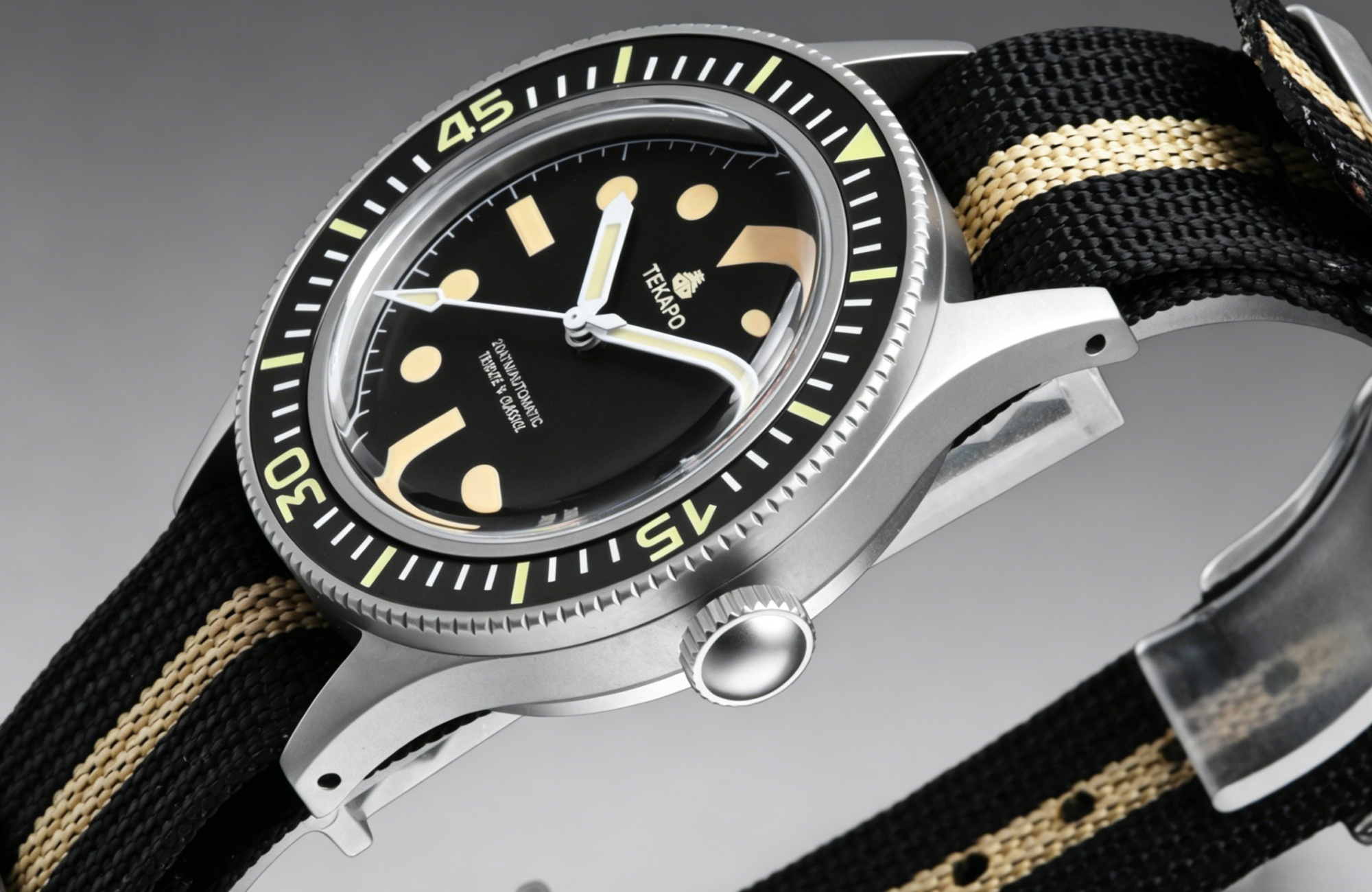 TEKAPO Retro Series Fifty Fatho Bubble Mirror Watch Japan NH35A Mechanical Movement 20BAR Waterproof Watch Sapphire Canvas Strap