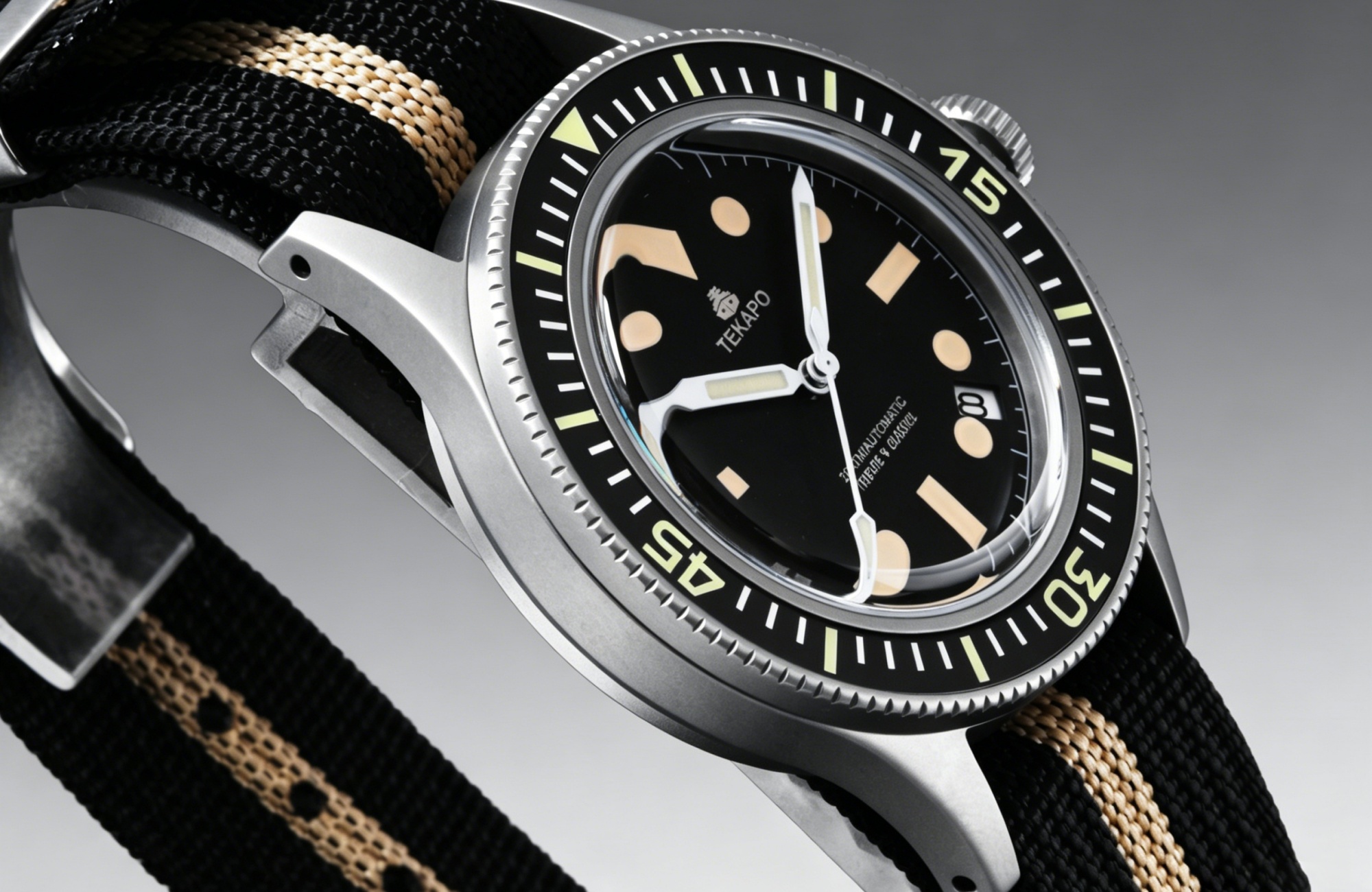 TEKAPO Retro Series Fifty Fatho Bubble Mirror Watch Japan NH35A Mechanical Movement 20BAR Waterproof Watch Sapphire Canvas Strap