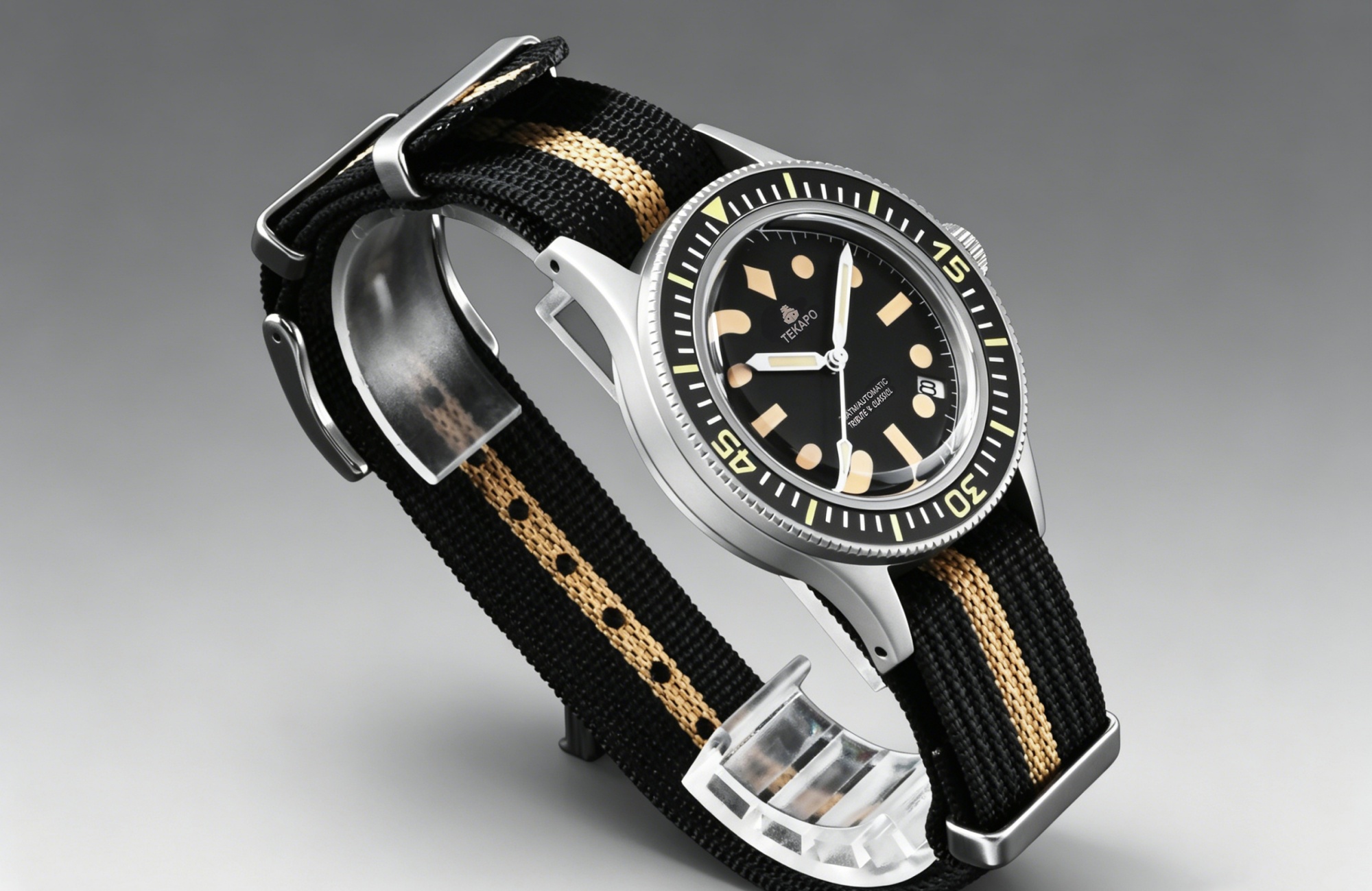 TEKAPO Retro Series Fifty Fatho Bubble Mirror Watch Japan NH35A Mechanical Movement 20BAR Waterproof Watch Sapphire Canvas Strap