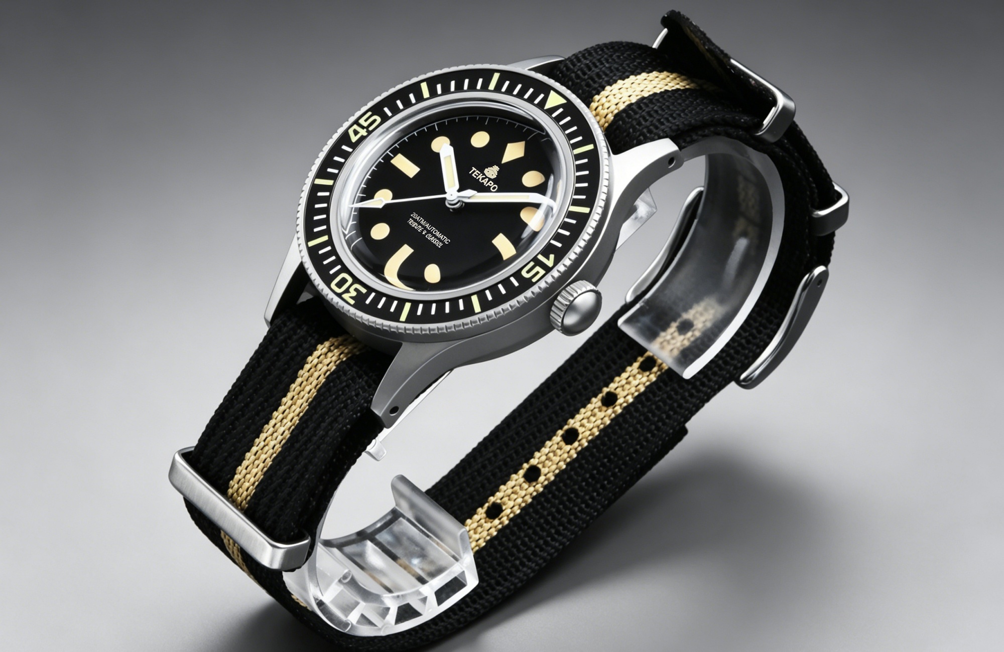 TEKAPO Retro Series Fifty Fatho Bubble Mirror Watch Japan NH35A Mechanical Movement 20BAR Waterproof Watch Sapphire Canvas Strap