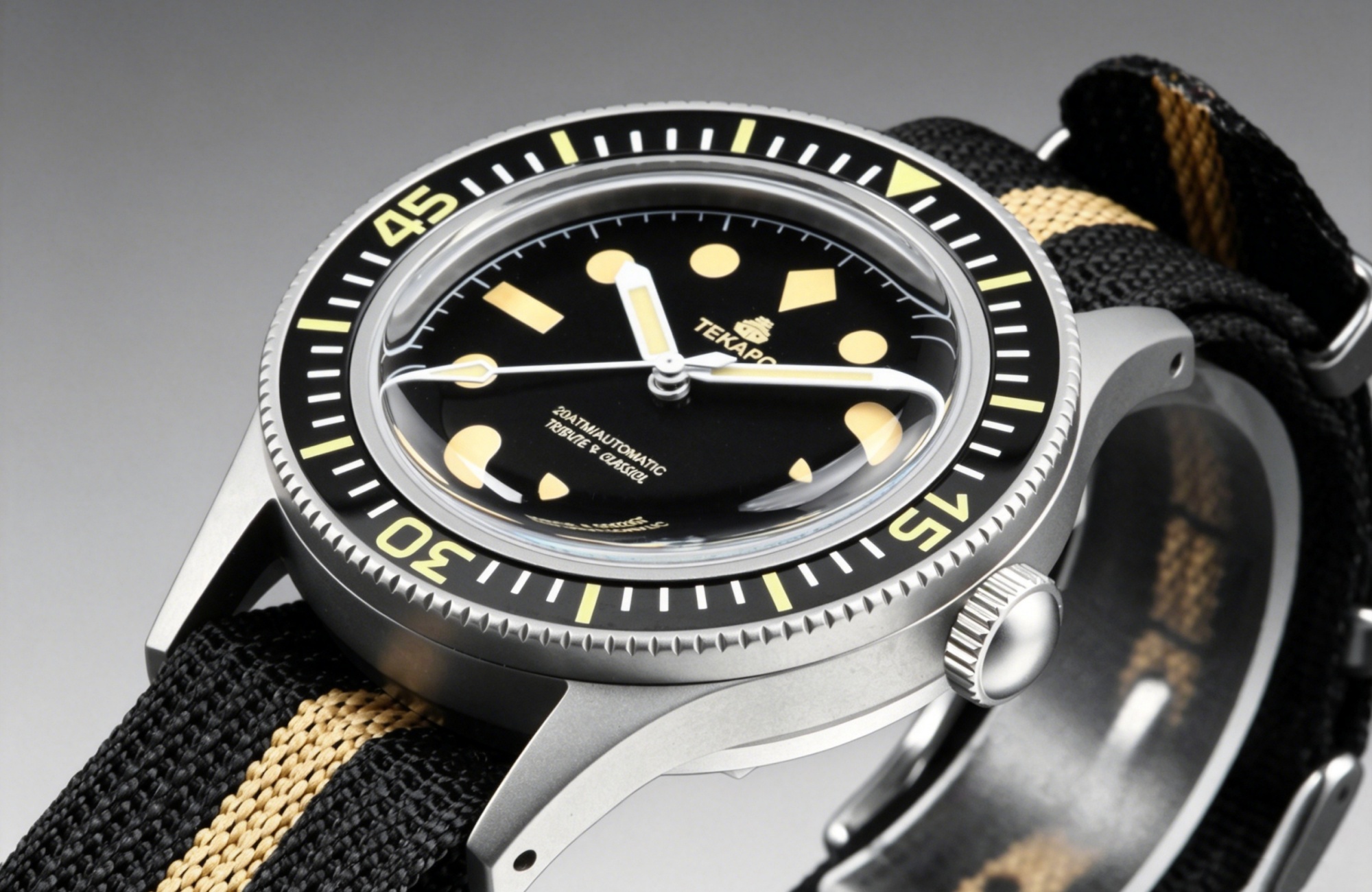 TEKAPO Retro Series Fifty Fatho Bubble Mirror Watch Japan NH35A Mechanical Movement 20BAR Waterproof Watch Sapphire Canvas Strap
