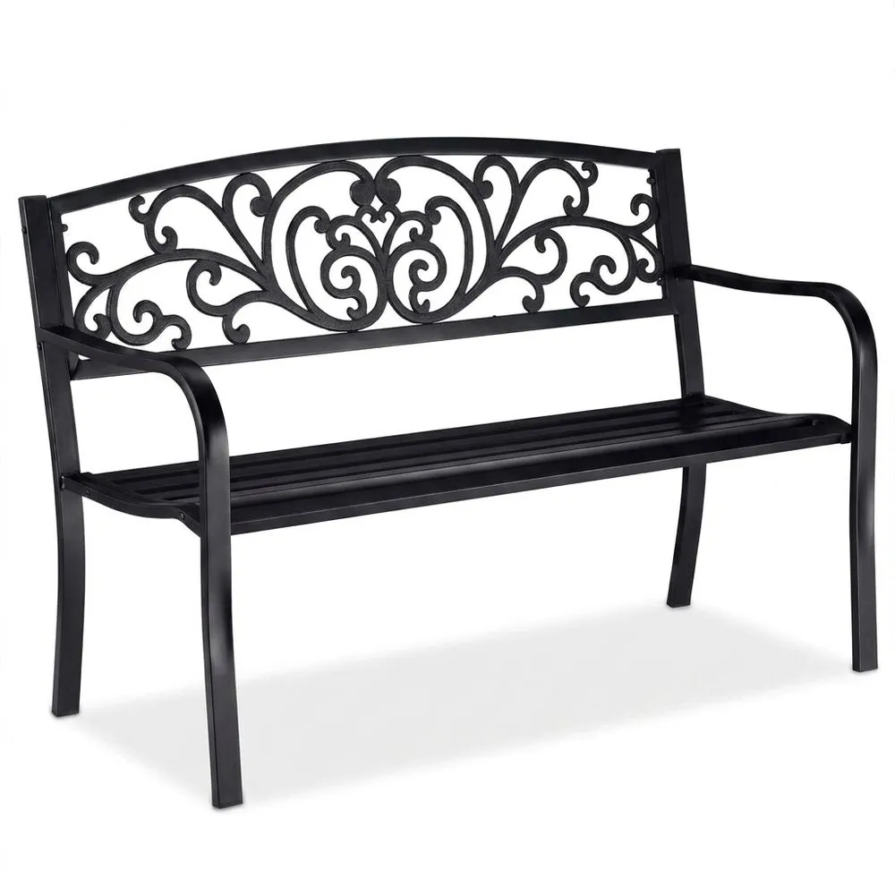 Banco exterior para jardín y terraza, 2 plazas, decoración vintage, negro