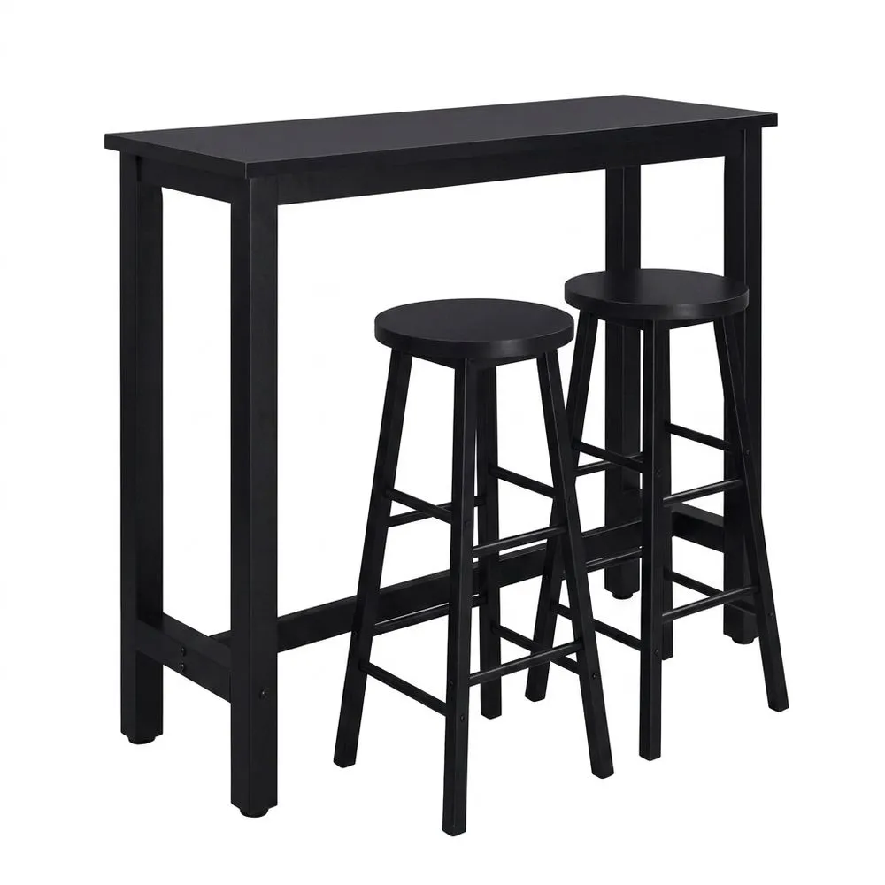 Mesa Alta de Cocina con Taburetes, Set de Comedor para Bar, Comedor e Isla de Cocina, Diseño Industrial, Negro