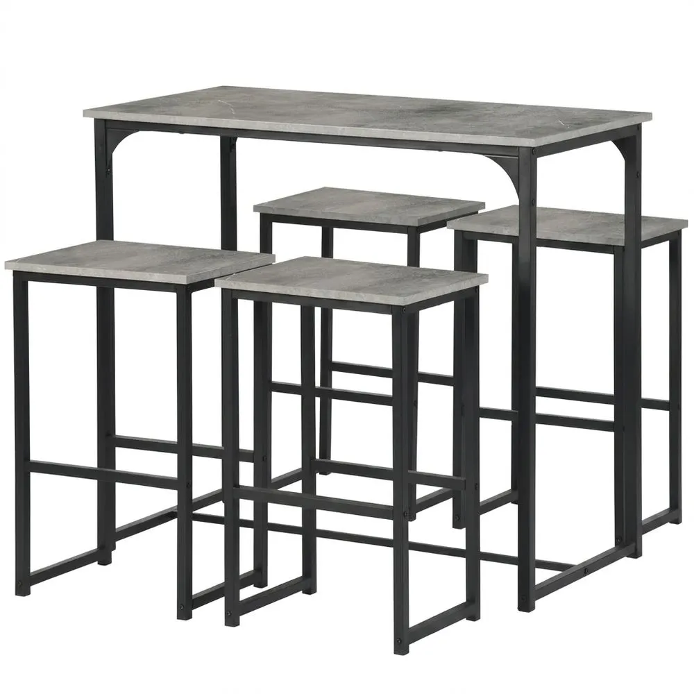 Mesa Alta de Bar con 4 Taburetes, Set de Mesa y Sillas para Cocina o Comedor