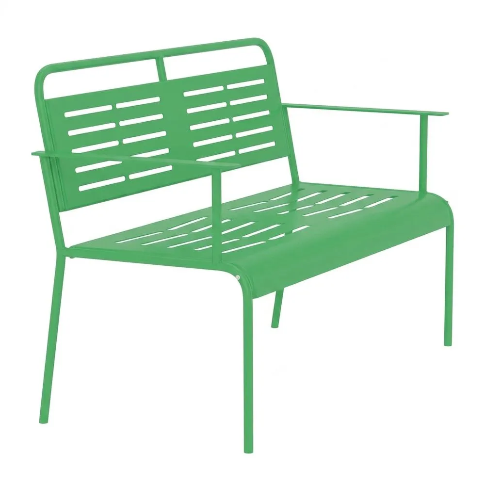 Banco de jardín de acero para exteriores de 2 plazas con reposabrazos