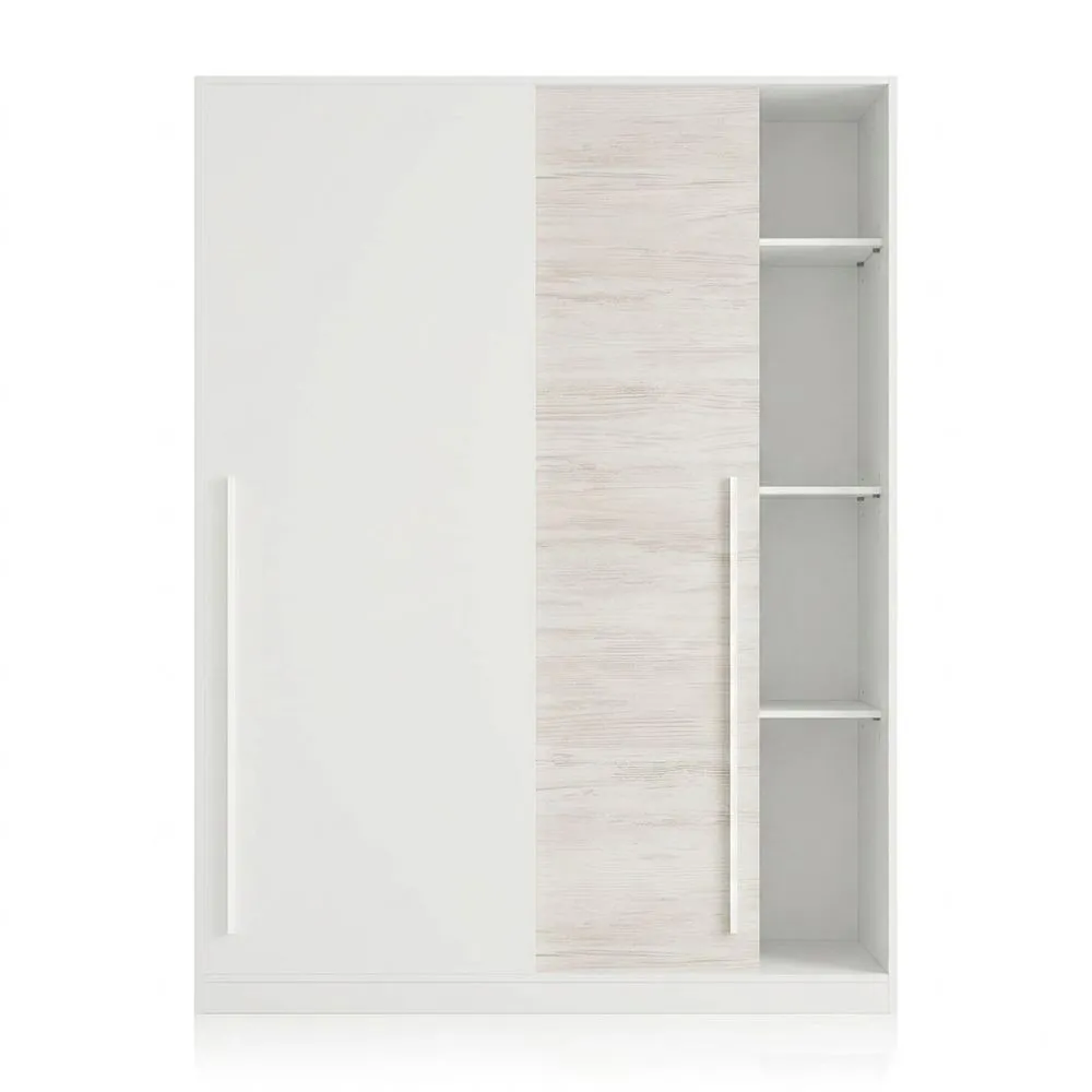 Armario de Puertas Correderas, 200 x 120 x 50 cm, Blanco Artik y Blanco Velho