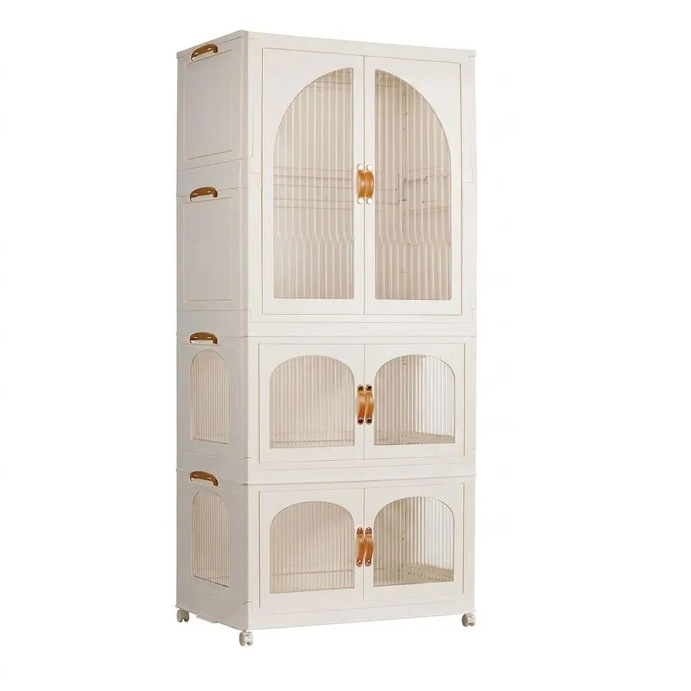 Armario Infantil Portátil Plegable con Perchas y Ruedas para Ropa de Niños