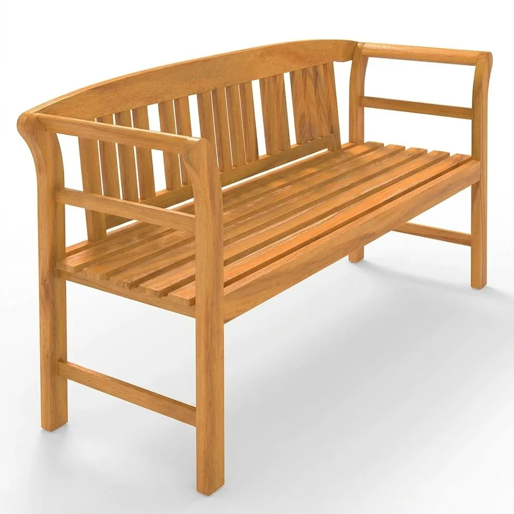 Banco de jardín de madera de eucalipto para exteriores, 3 plazas, 158x45x82 cm