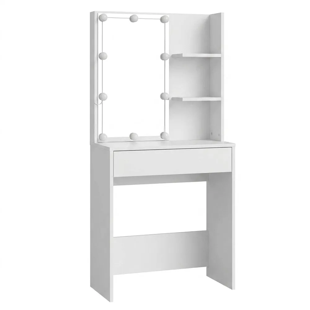 Tocador con Espejo y Luz LED para Dormitorio en Blanco