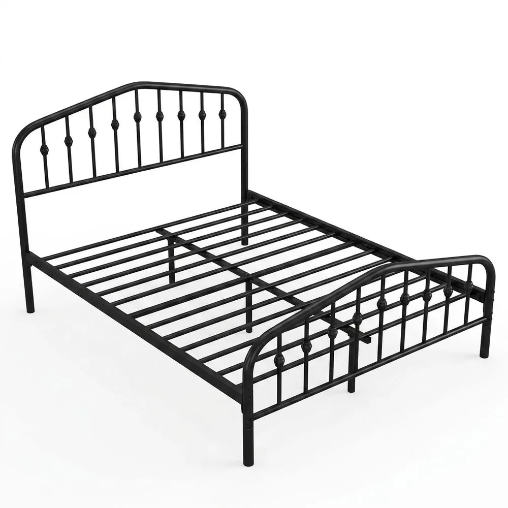 Cama Moderna de Metal con Cabecero y Pie de Cama Arqueados y Espacio Amplio de Almacenamiento