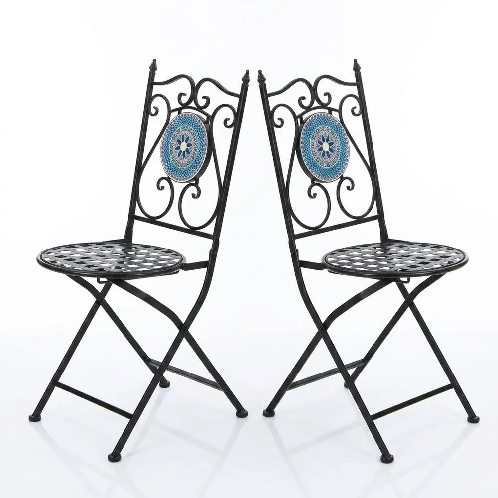 Juego de 2 sillas de bistró para exterior con diseño de mosaico y estructura de metal