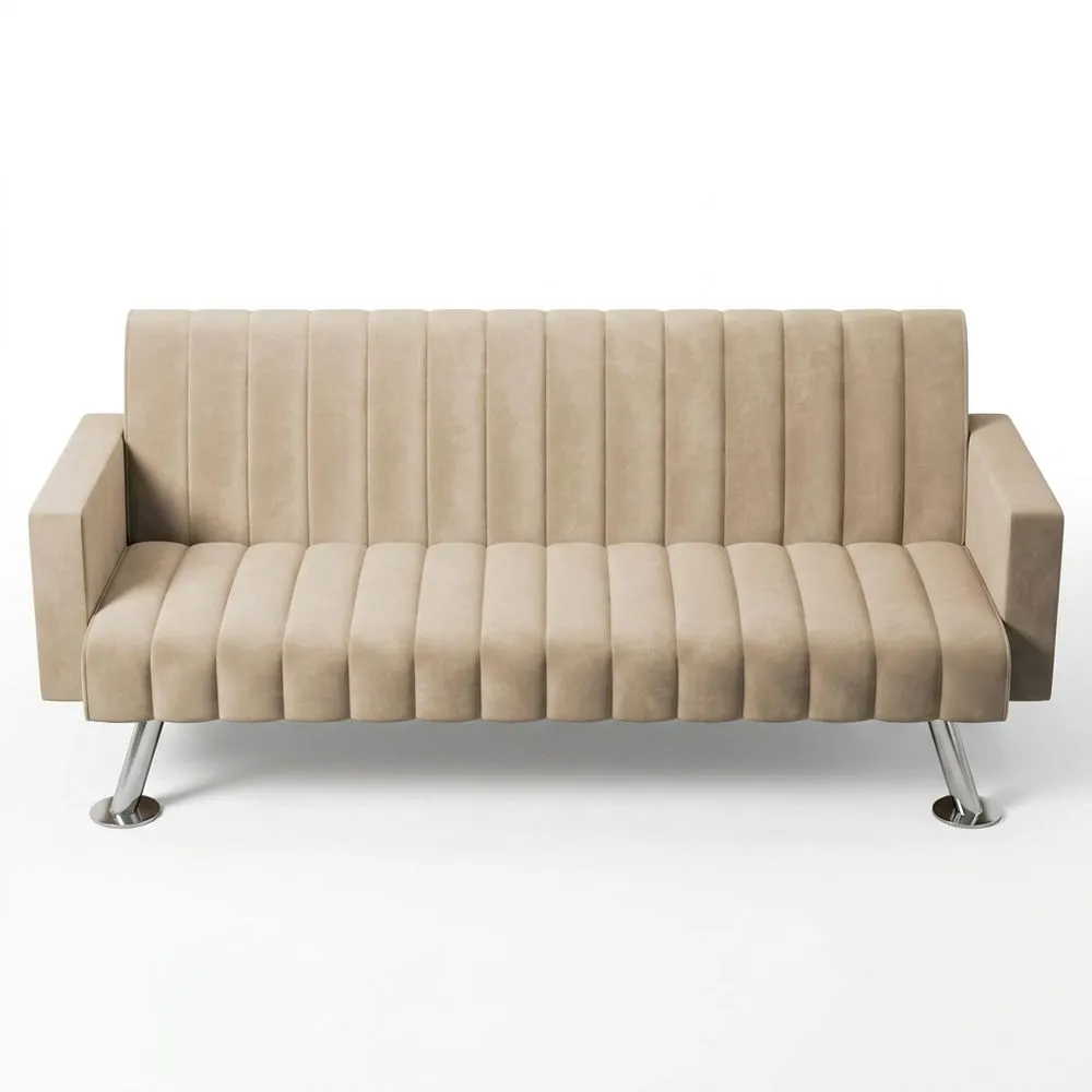 Sofá Cama Acolchado 3 Plazas Convertible en Cama Doble con Apertura Click-Clack y Reclinado Ajustable en Beige