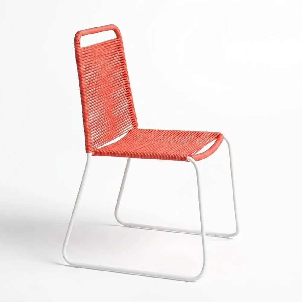 Conjunto de 4 sillas de jardín ergonómicas apilables de cuerda y acero coral