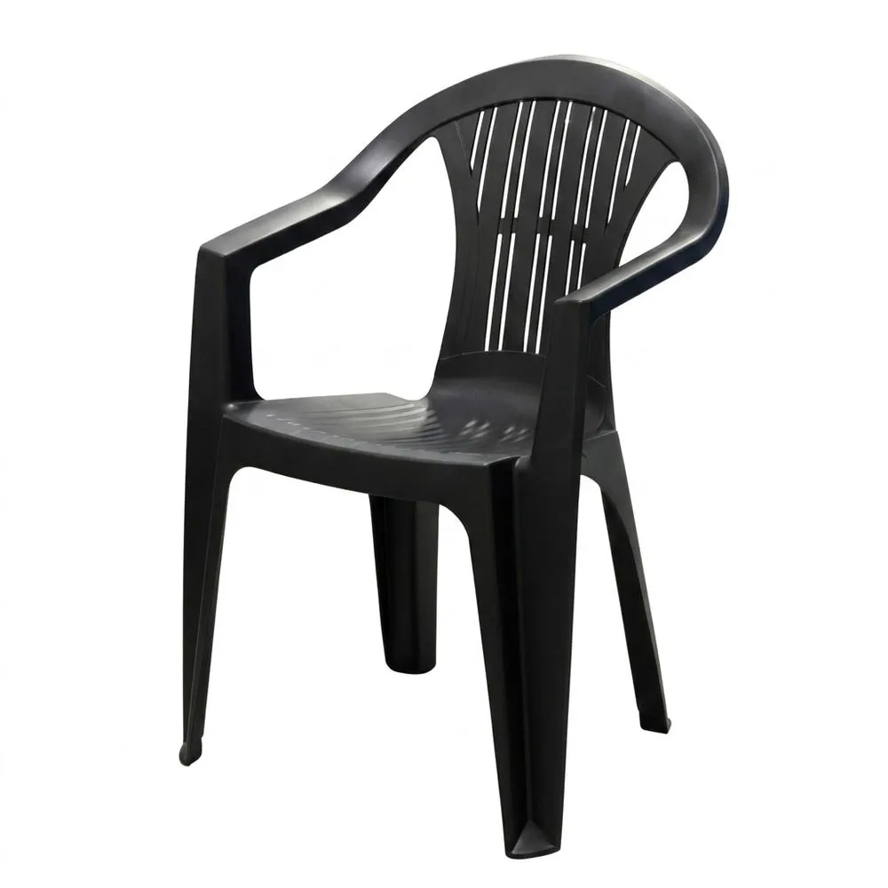 Silla de jardín de resina apilable para exterior con reposabrazos, juego de 6, negro