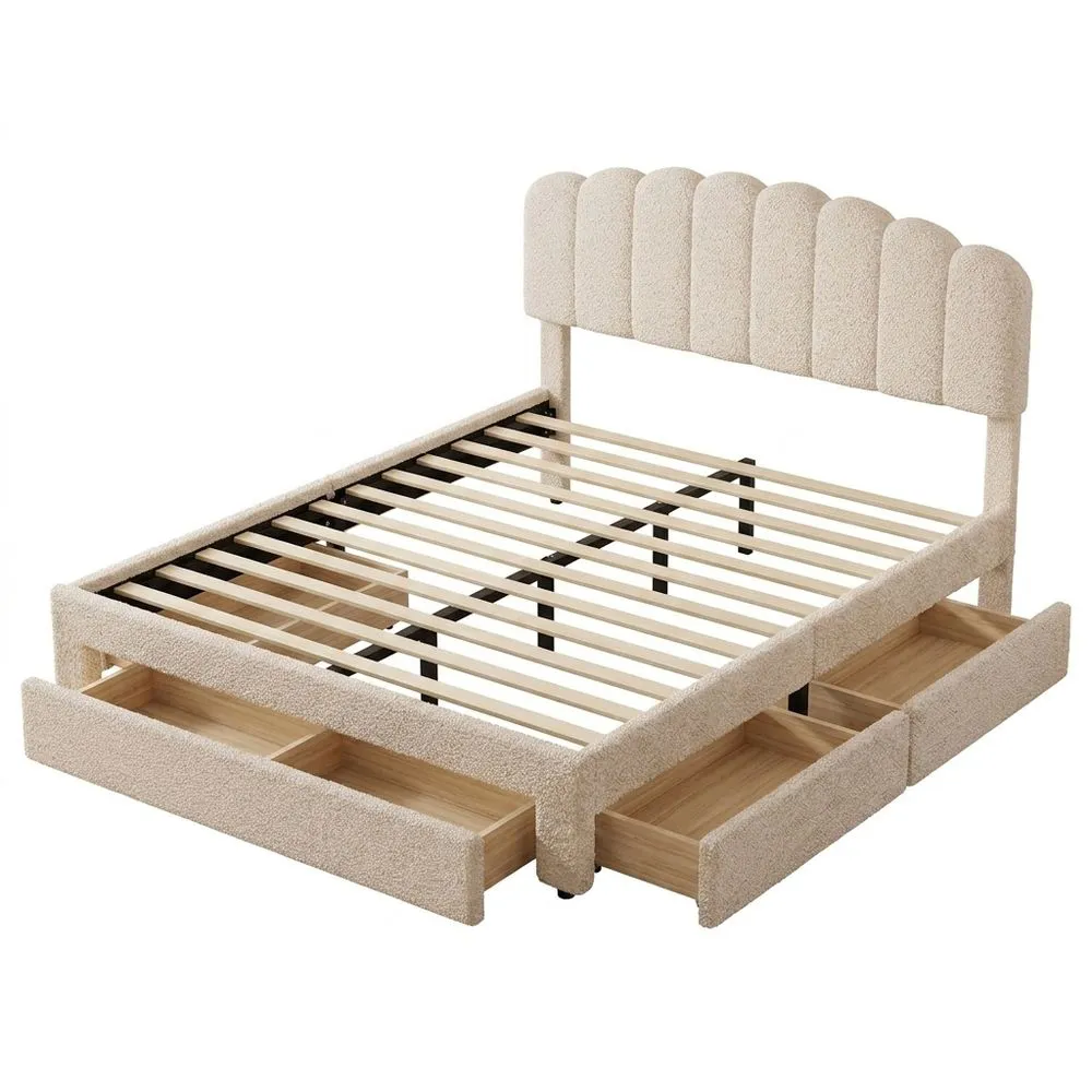 Cama Doble 140 x 200 cm con Cajón, Cama con Almacenamiento y Cabecero Tapizado