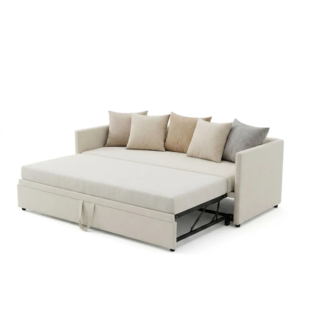 Cama Extensible de Día con Base de Listones de Madera en Tela de Terciopelo