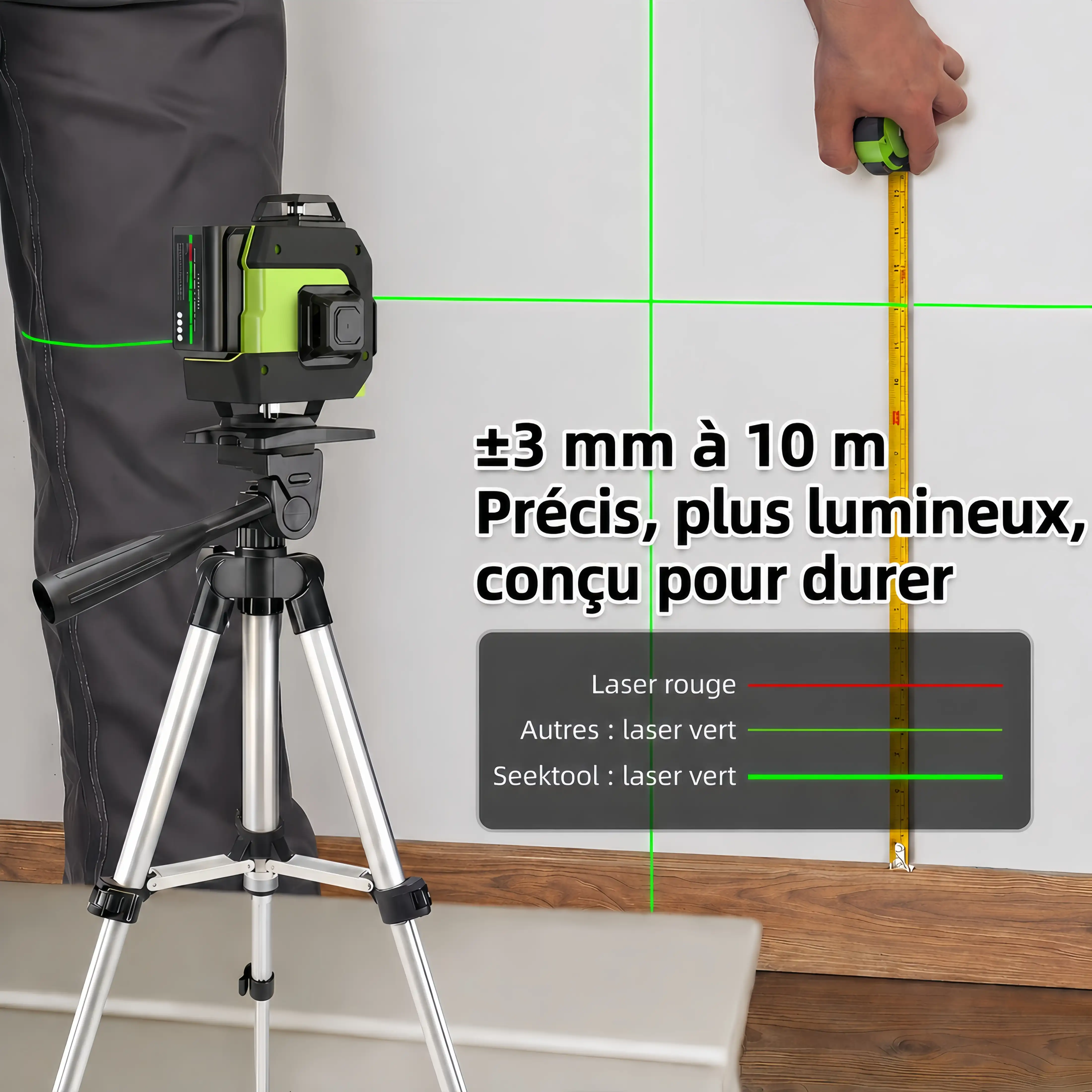 SEEKTOOL LX360 Pro – Niveau laser vert 4 x 360° à 16 lignes