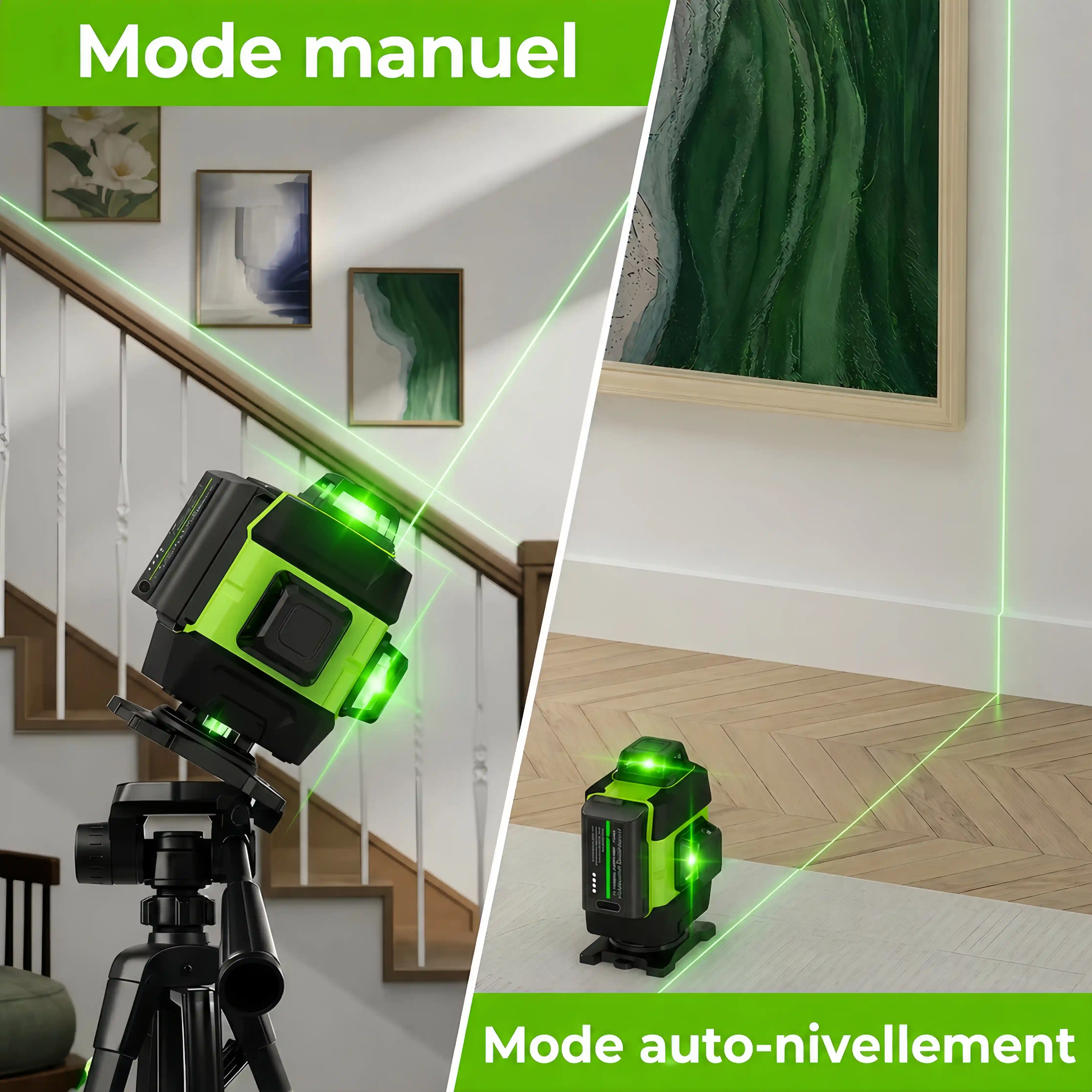 SEEKTOOL LX360 Pro – Niveau laser vert 4 x 360° à 16 lignes