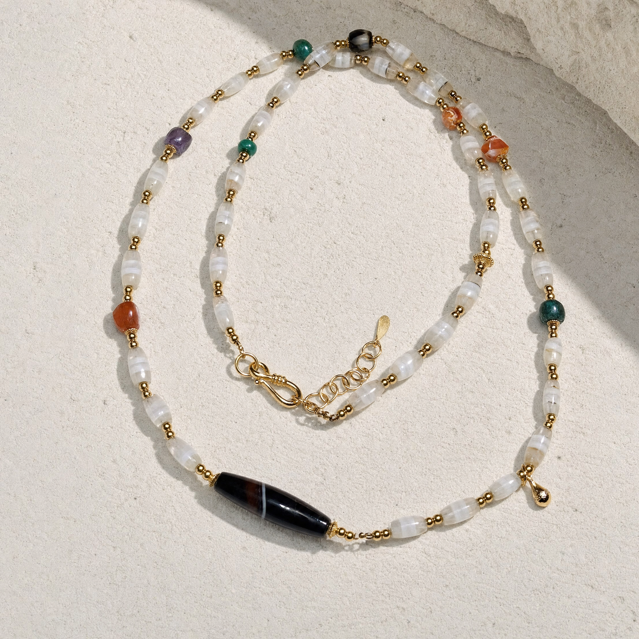 300-Year Antique West Asian Banded Agate & Quartz Necklace | Feng Shui Metal Element Wealth Amulet