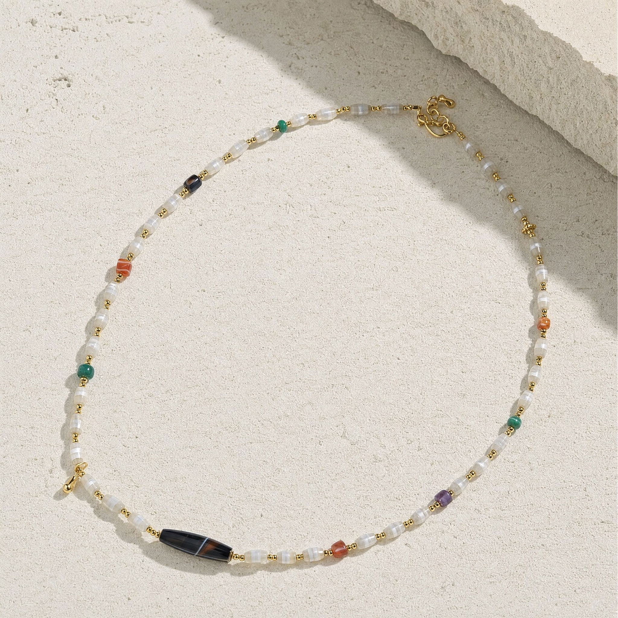 300-Year Antique West Asian Banded Agate & Quartz Necklace | Feng Shui Metal Element Wealth Amulet