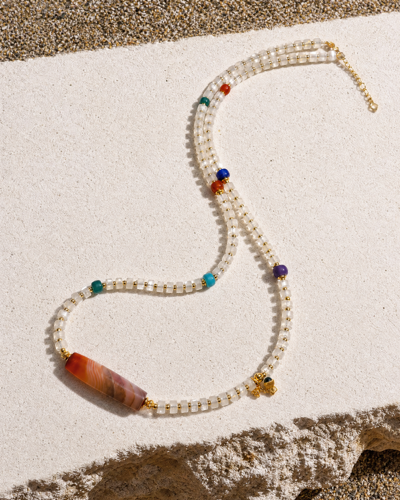 Heritage West Asian Banded Agate & Natural Crystal Necklace | Manifestation & Alignment Anchor