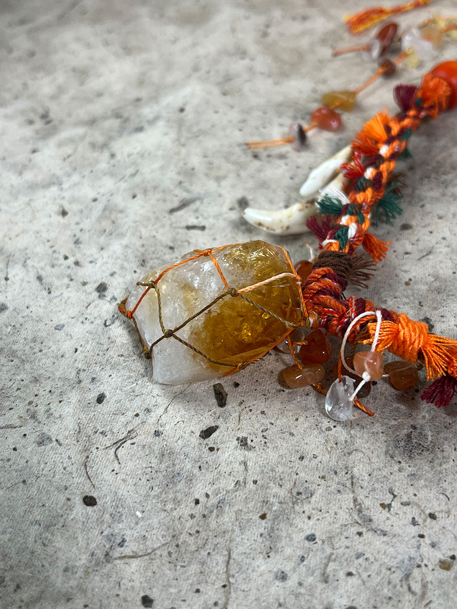 Tibetan Braided Citrine Bone Tassel Necklace-the8thknot