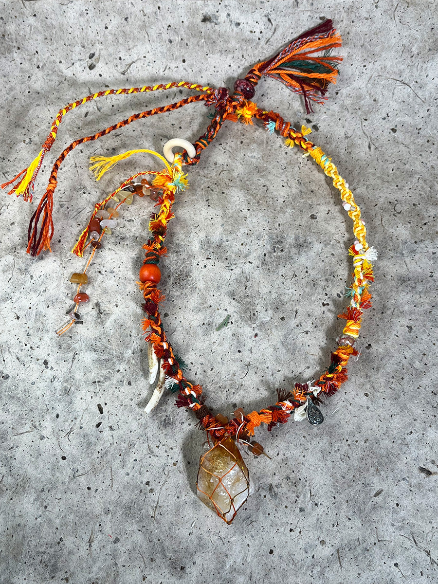 Tibetan Braided Citrine Bone Tassel Necklace-the8thknot