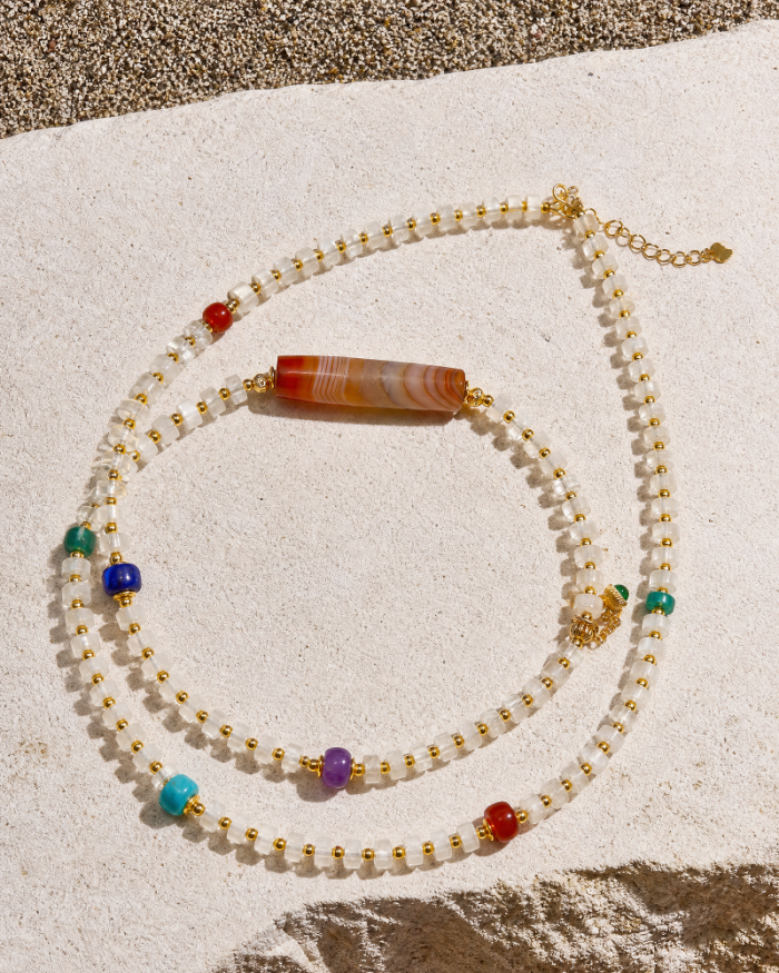 Heritage West Asian Banded Agate & Natural Crystal Necklace | Manifestation & Alignment Anchor