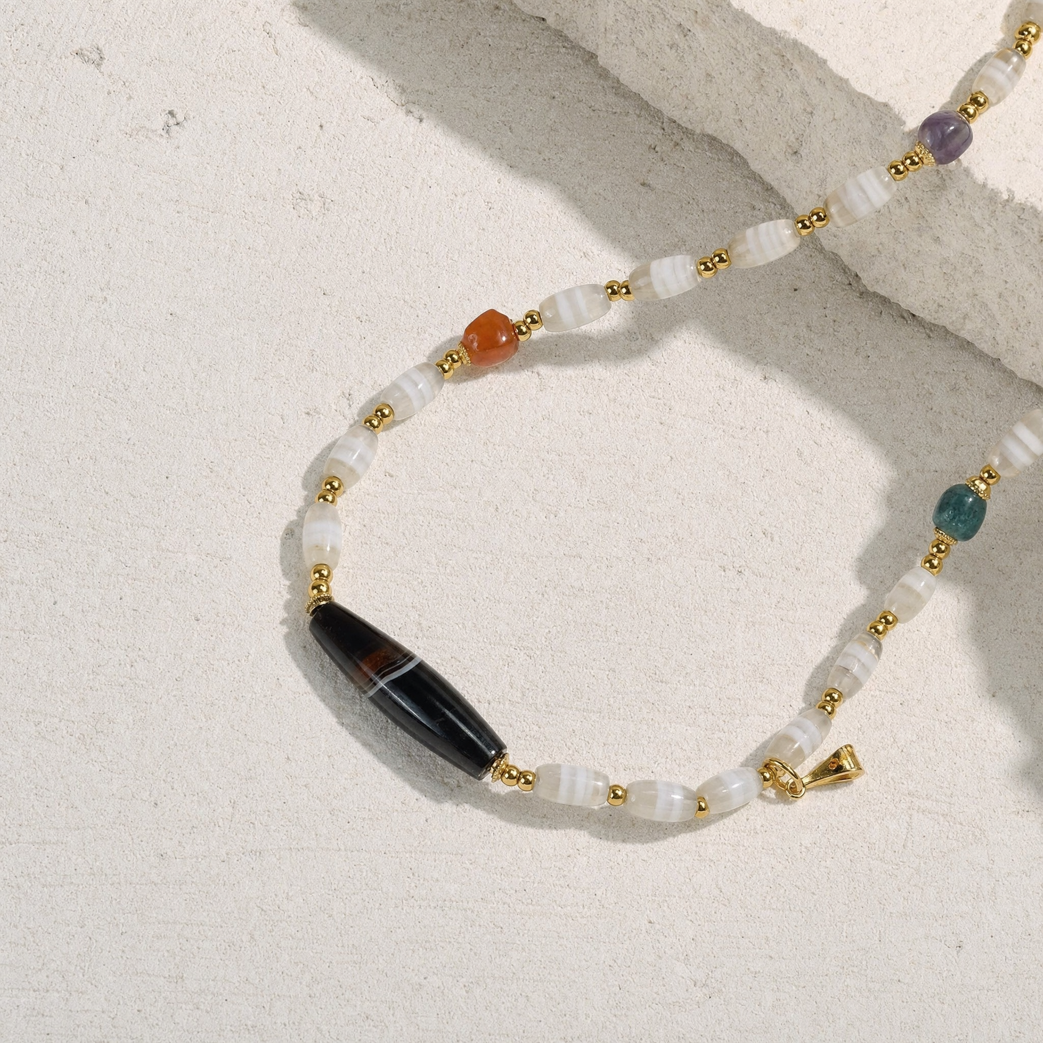 300-Year Antique West Asian Banded Agate & Quartz Necklace | Feng Shui Metal Element Wealth Amulet