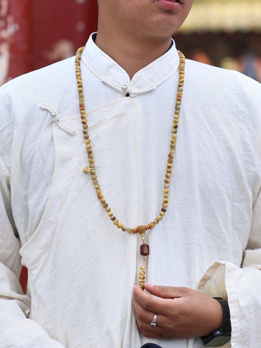 Tibetan Wealth Tiger Eye & Amber Necklace-the8thknot