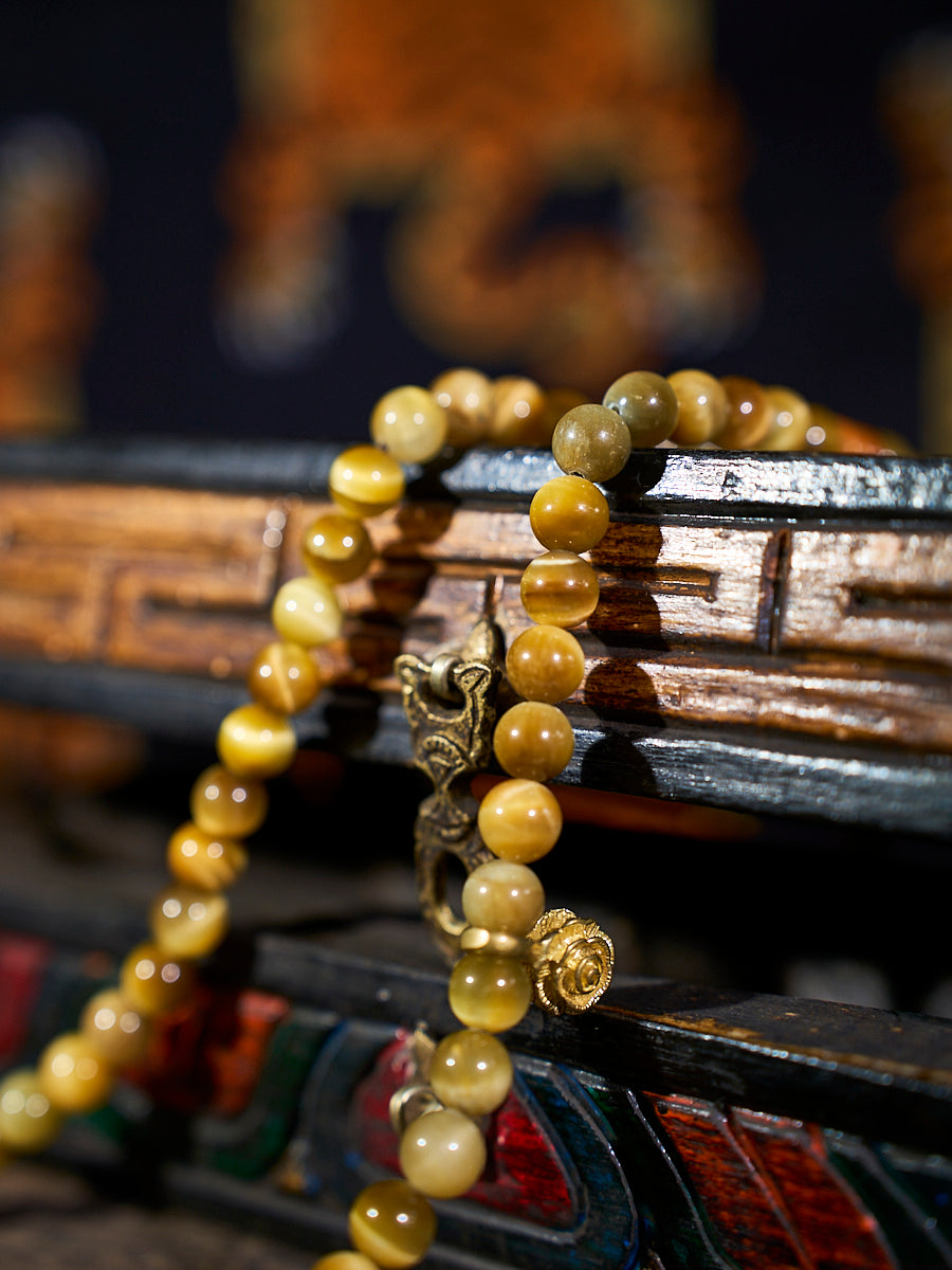 Tibetan Wealth Tiger Eye & Amber Necklace-the8thknot
