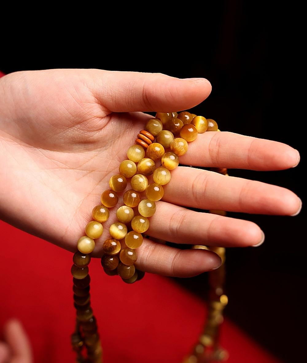 Tibetan Wealth Tiger Eye & Amber Necklace-the8thknot