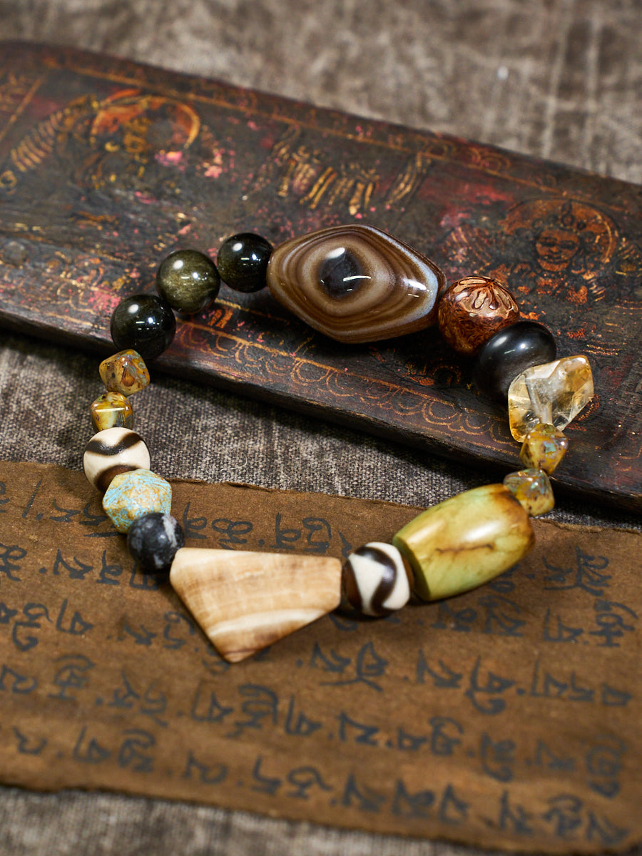 Sheep-Eye Agate Turquoise Horn Multi-Stone Bracelet-the8thknot