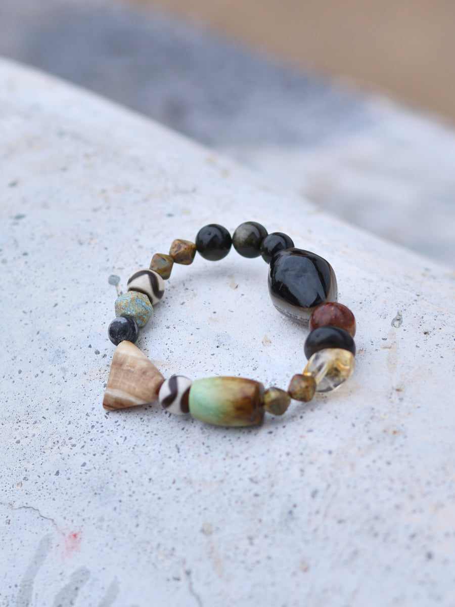 Sheep-Eye Agate Turquoise Horn Multi-Stone Bracelet-the8thknot