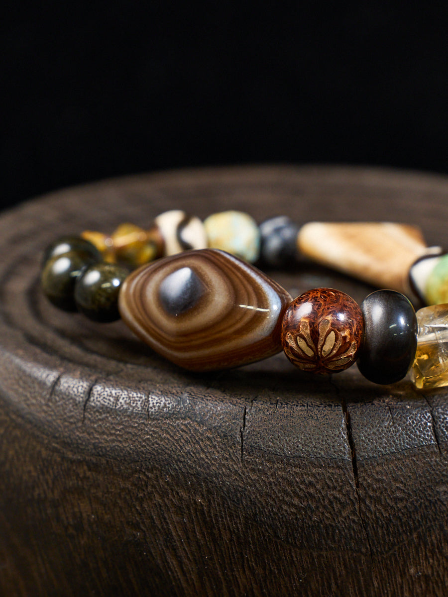 Sheep-Eye Agate Turquoise Horn Multi-Stone Bracelet-the8thknot