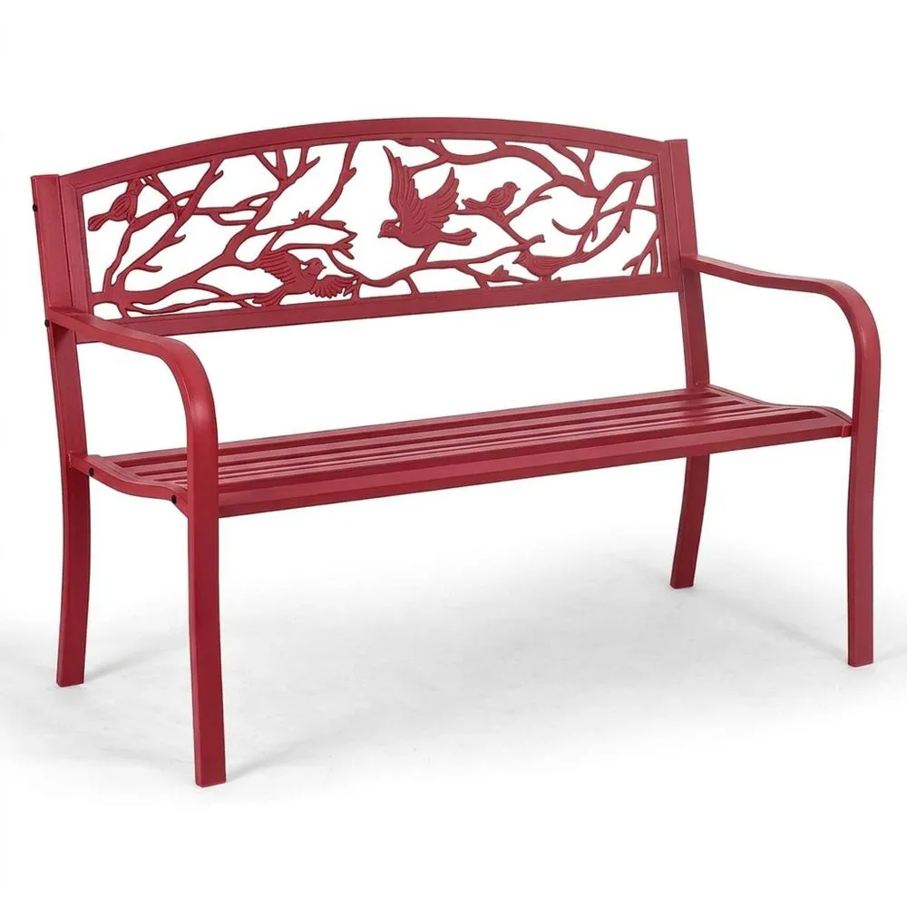 Banco de Jardín Metálico Resistente, Soporta 280 kg, Clima Adverso, Para Terraza y Balcón, 127 x 60 x 88 cm, Rojo