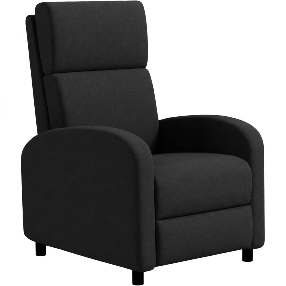 Sillón Reclinable Manual Tapizado en Lino Sintético con Reposapiés y Respaldo Alto para Dormitorio u Oficina Negro