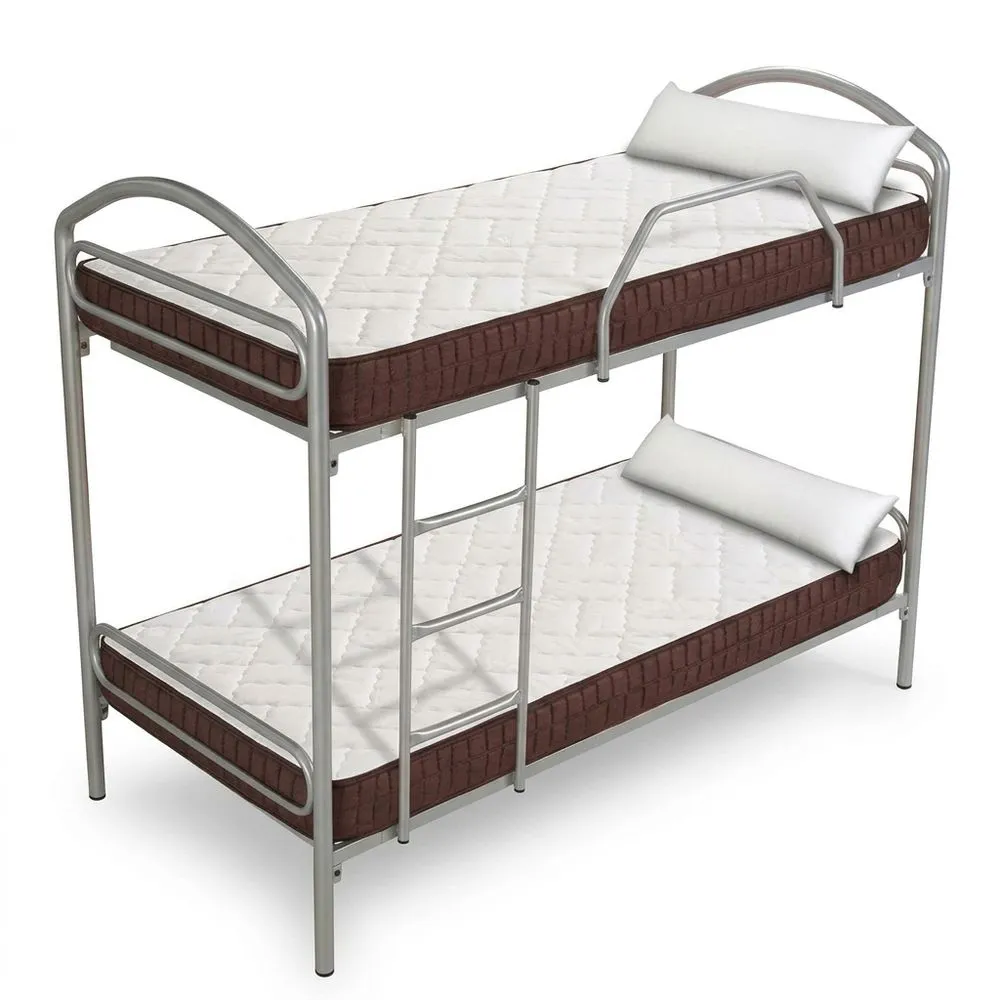 Cama litera de metal con colchones viscoelásticos y almohadas de fibra, 90 x 180 cm