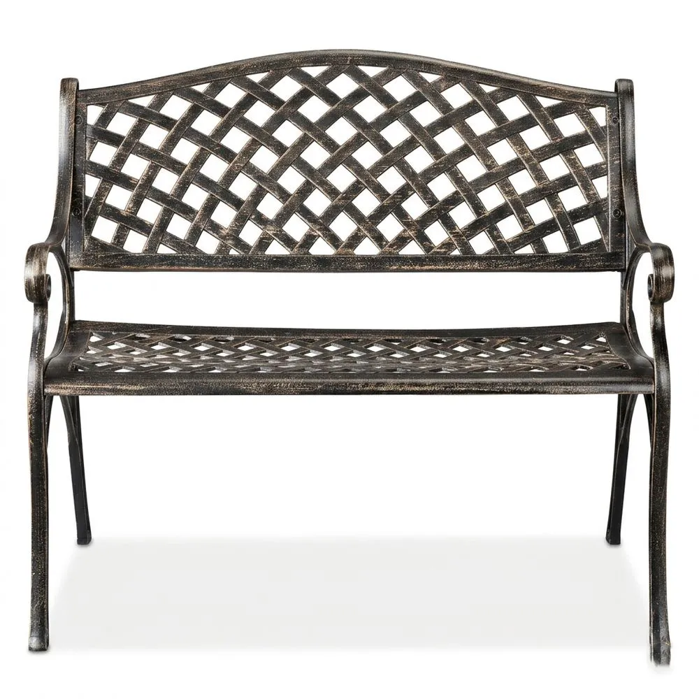 Banco de jardín vintage para 2 personas, aluminio, negro y bronce