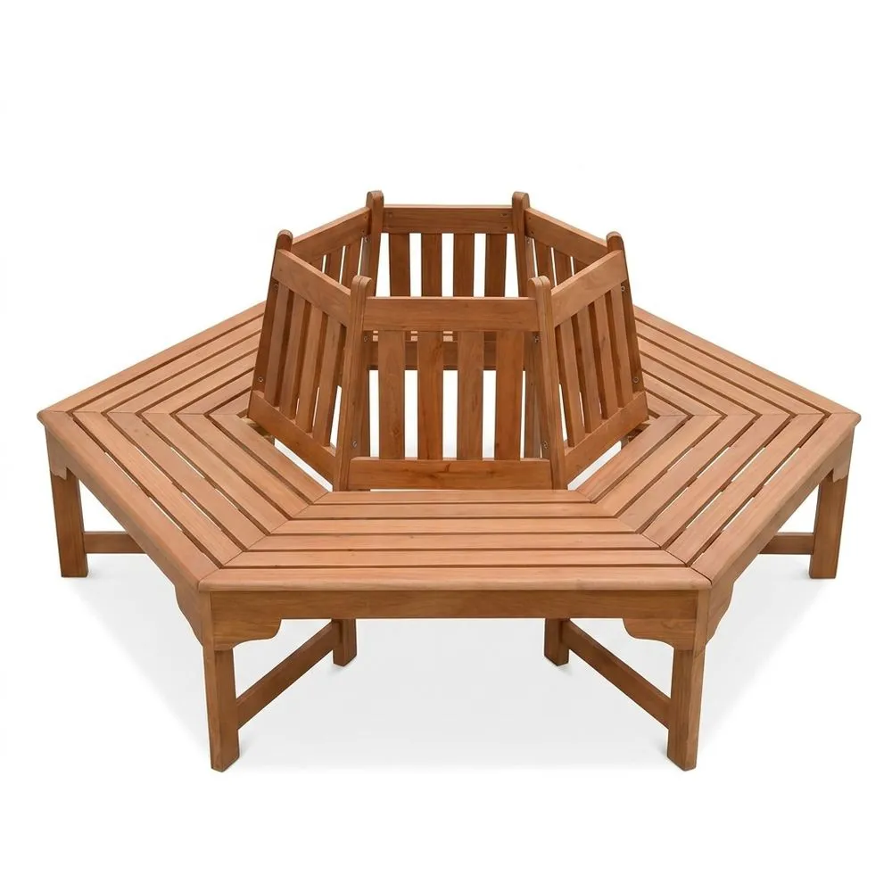 Banco semicircular de madera maciza resistente a la intemperie para jardín