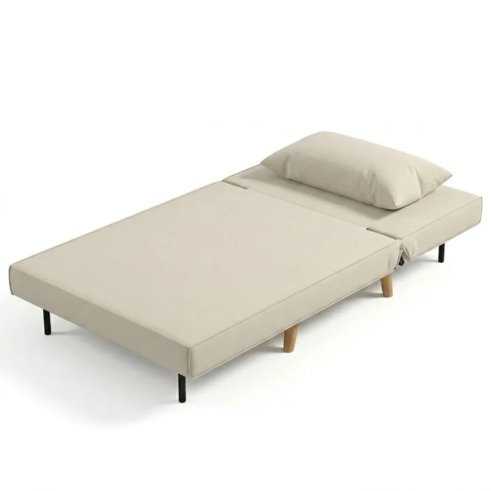 Sofá cama individual 3 en 1 con respaldo ajustable y cojín acolchado, beige