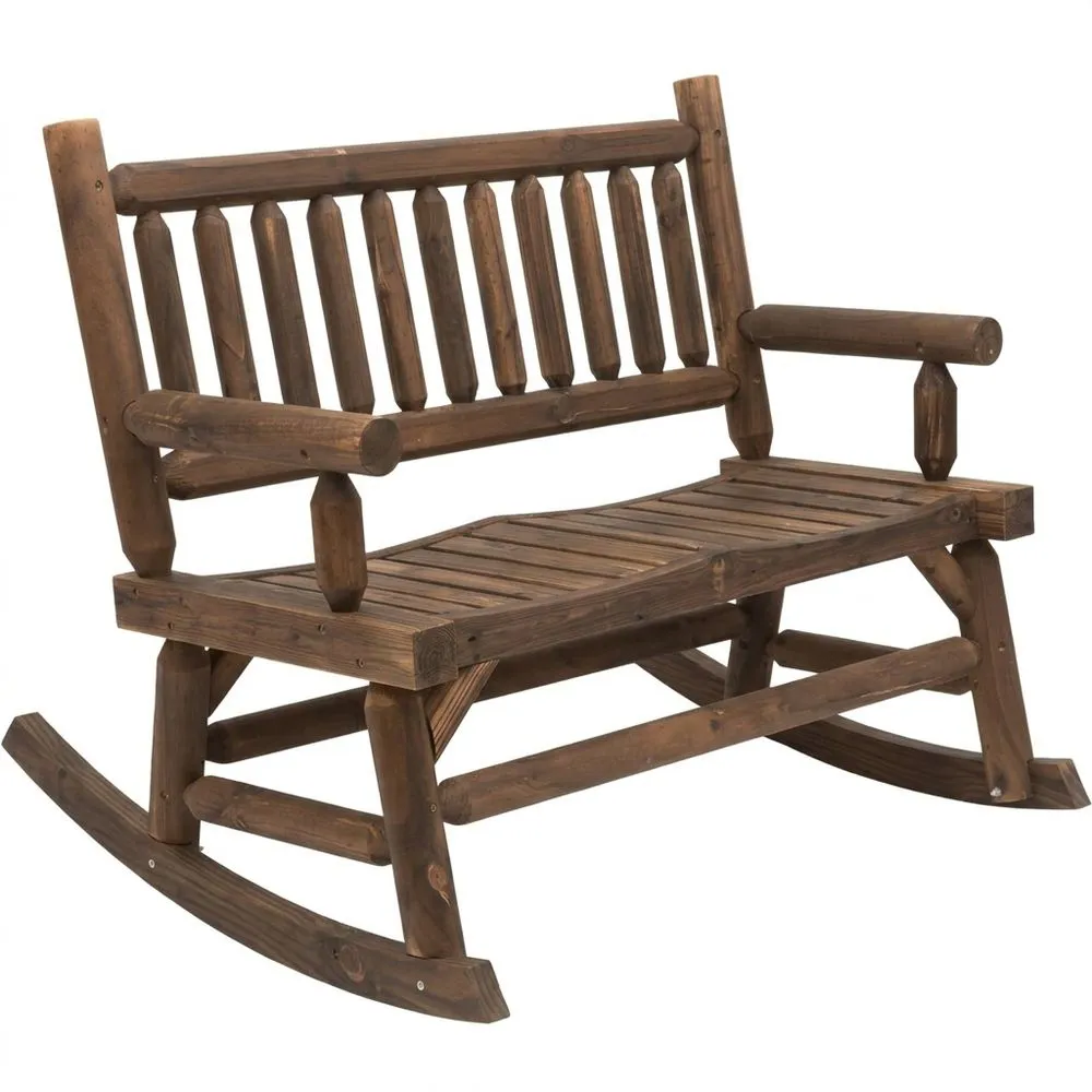 Banco mecedora de jardín 2 plazas estilo rústico con respaldo y apoyabrazos